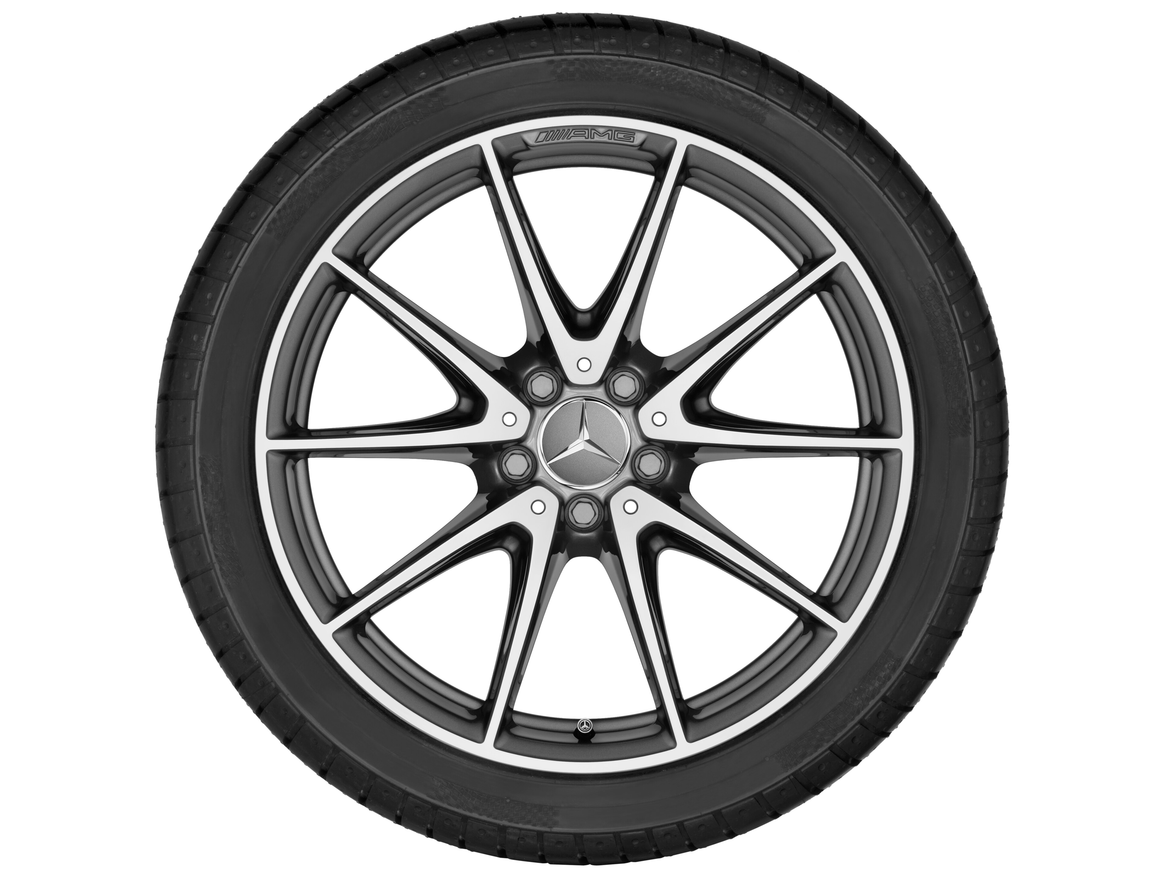 Kolo AMG s 10 paprsky, 48,3 cm (19 palců) - 10 J x 19 ET 55, šedá titanium, soustružené do lesku