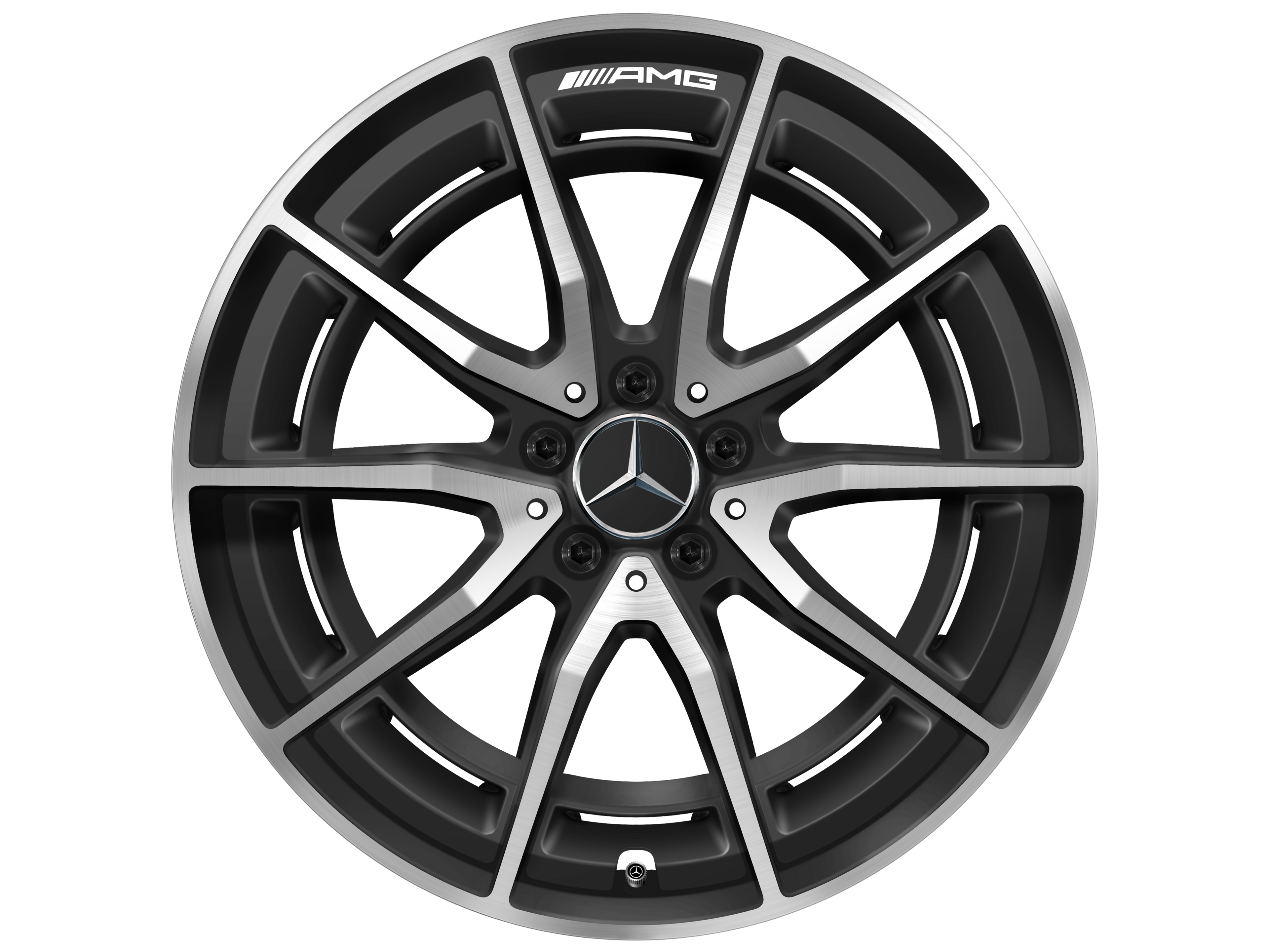 Kolo AMG s 10 paprsky, 50,8 cm (20 palců) - 11 J x 20 ET 63, černá matná, soustružené do lesku