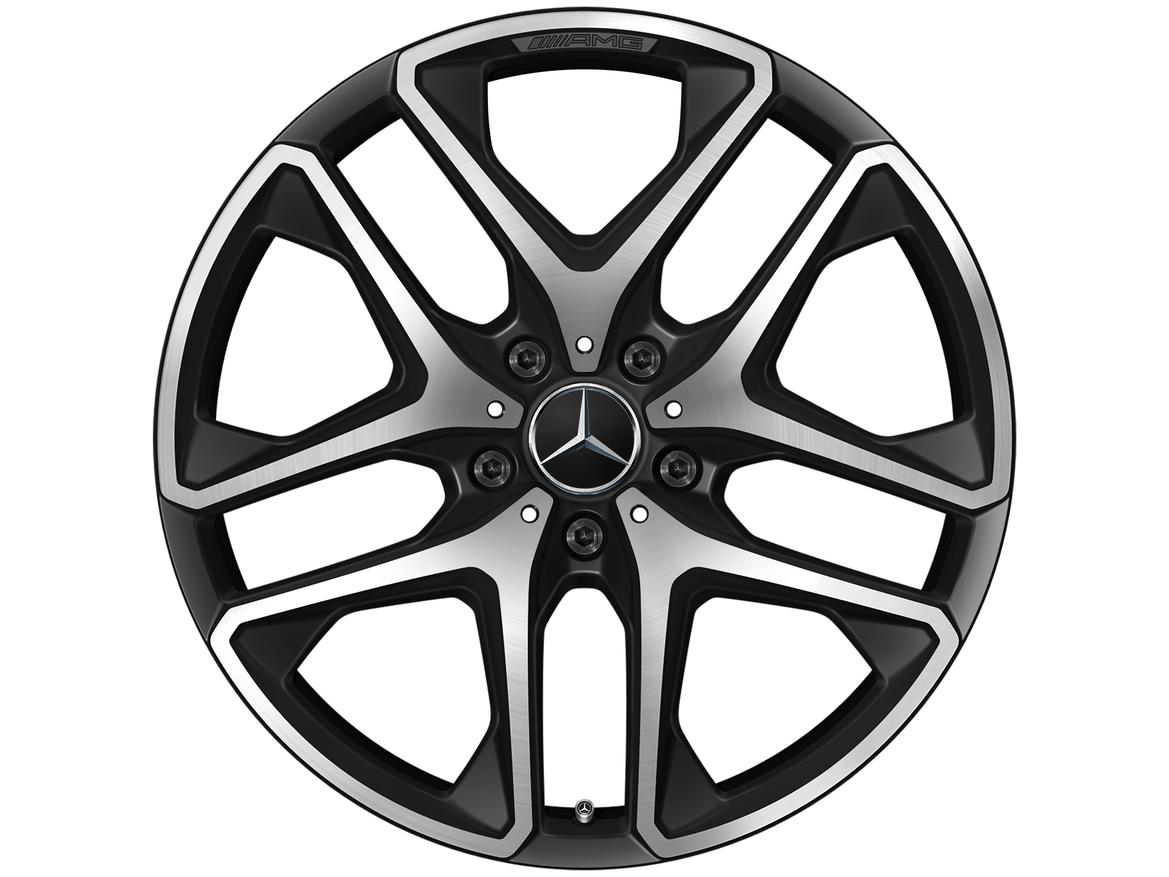 Kolo AMG s 5 dvojitými paprsky, 53,3 cm (21 palců) - 10 J x 21 ET 33, černá matná, soustružené do lesku