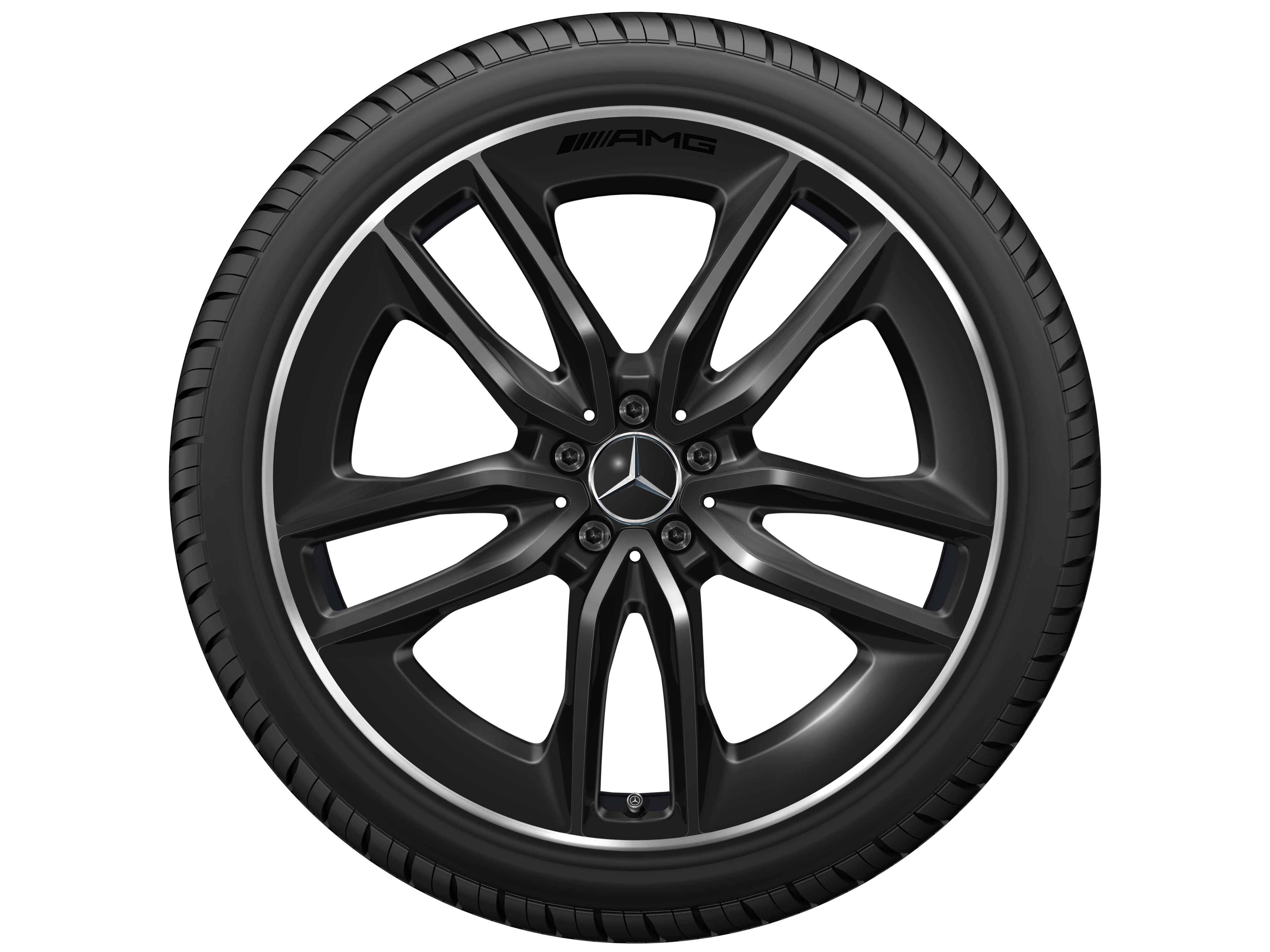 Kolo AMG s 5 dvojitými paprsky, 55,9 cm (22 palců), Okraj ráfku leštěný - 10 J x 22 ET 56,1, černá, Okraj ráfku leštěný