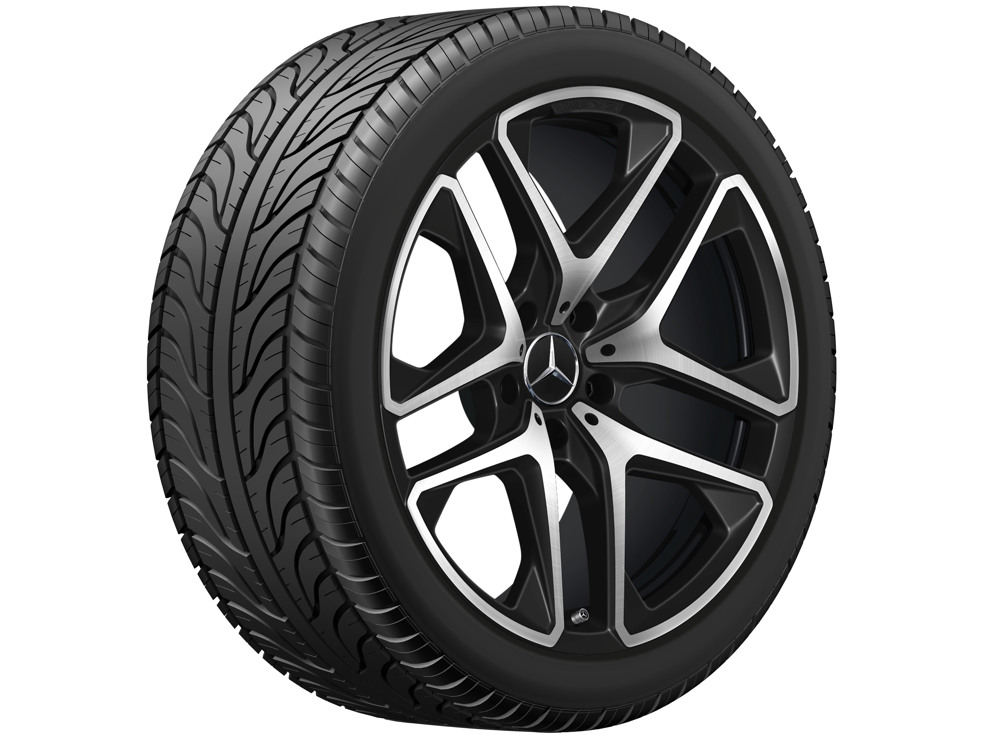 Kolo AMG s 5 dvojitými paprsky, 53,3 cm (21 palců) - 10 J x 21 ET 33, černá matná, soustružené do lesku