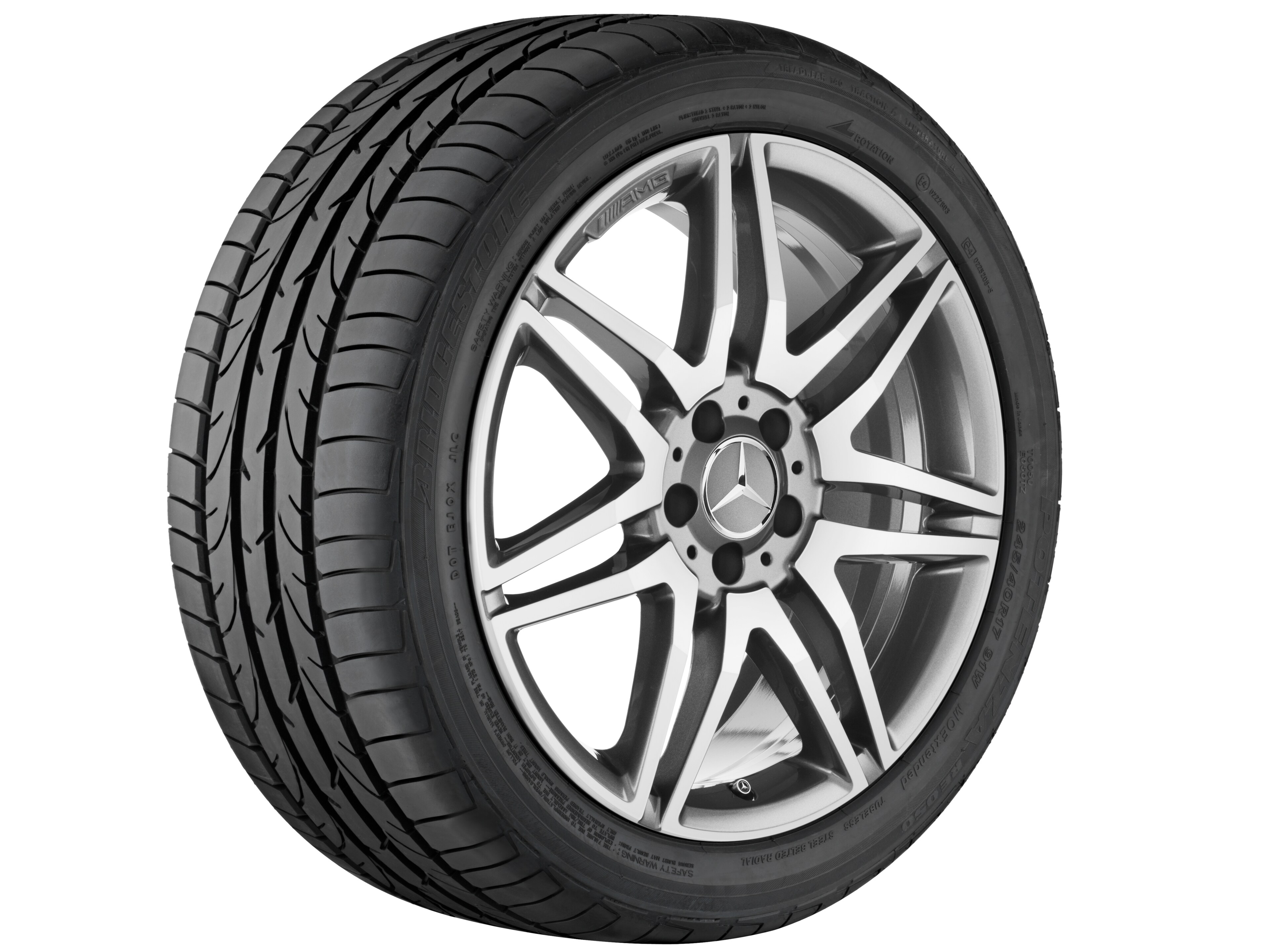 Kolo AMG s 7 dvojitými paprsky, 48,3 cm (19 palců) - 8,5 J x 19 ET 35,5, šedá titanium, soustružené do lesku