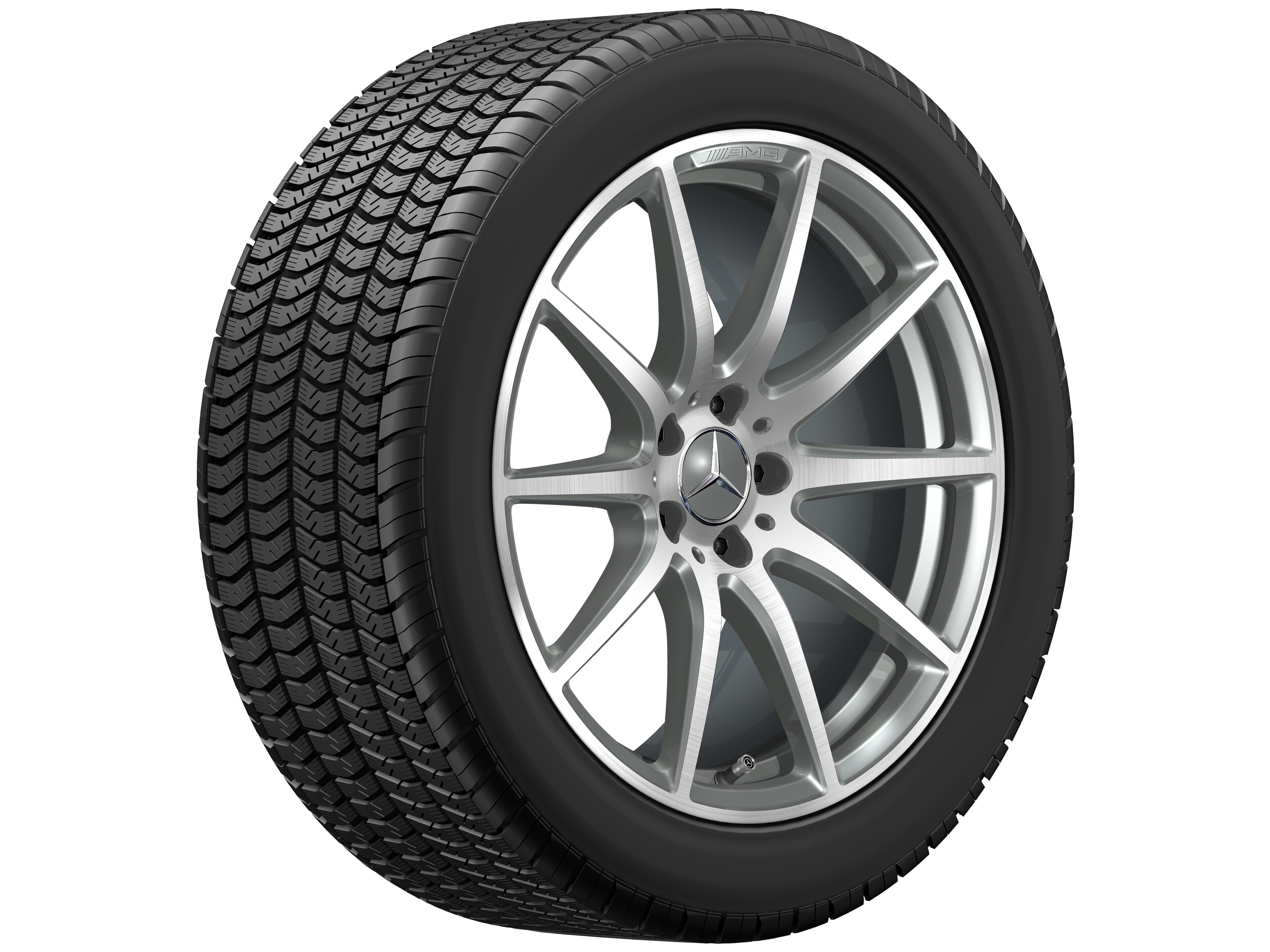 Kolo AMG s 10 paprsky, 48,3 cm (19 palců) - 11 J x 19 ET 53, šedá titanium, soustružené do lesku