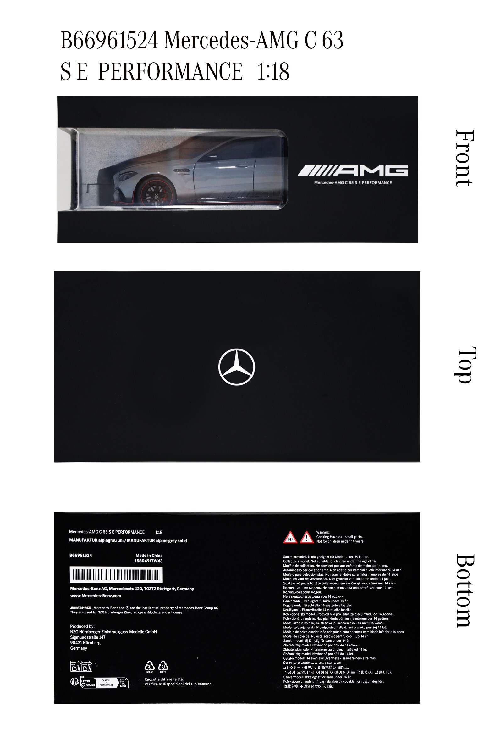 Mercedes-AMG C 63, W206 - MANUFAKTUR šedá alphin uni, NZG, 1:18