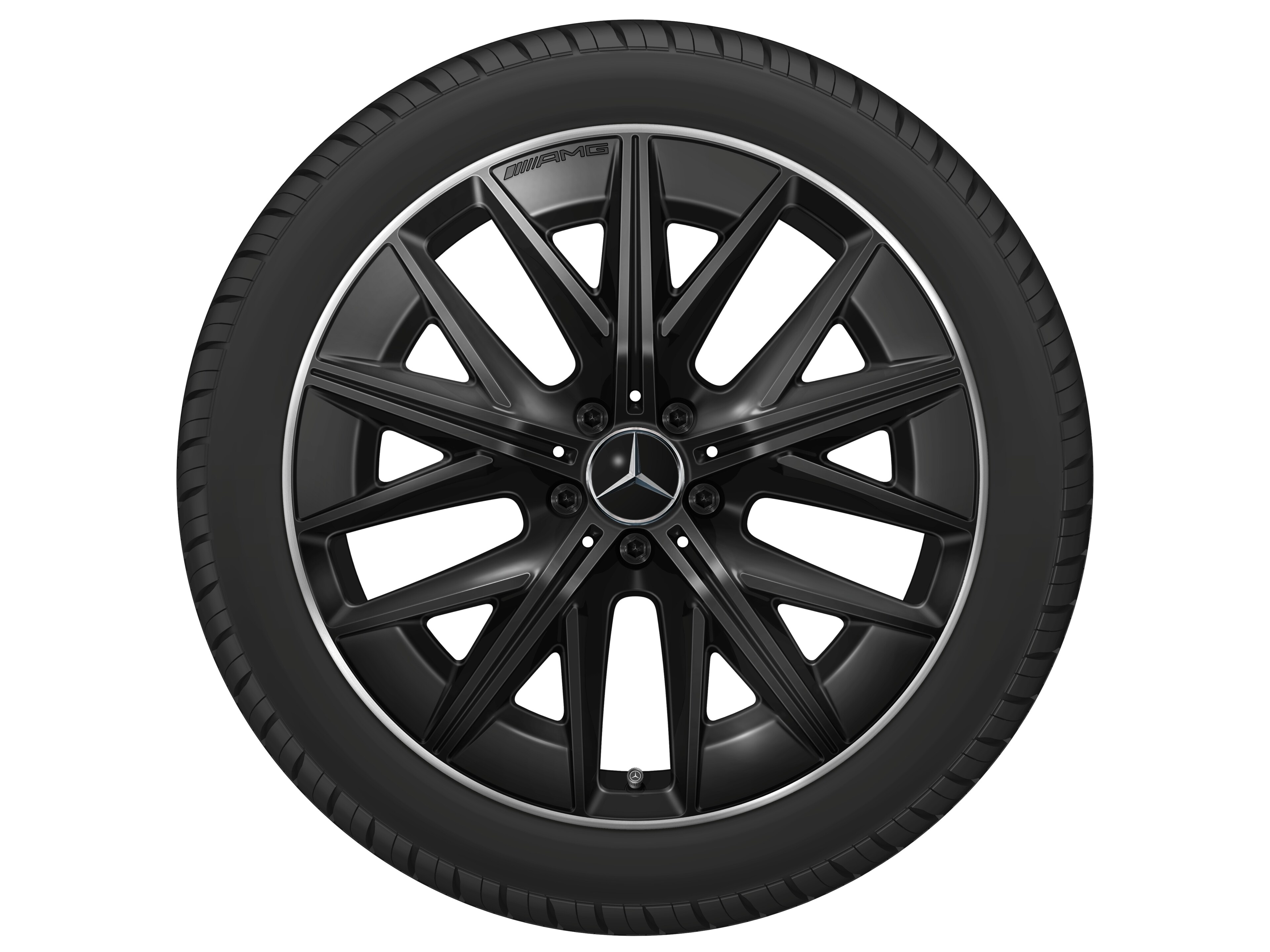 Kolo AMG z lehkých slitin, ve vícepaprskovém provedení, 50,8 cm (20 palců), Okraj ráfku leštěný, aerodynamicky optimalizovaná - 9 J x 20 ET 60,8, černá, Okraj ráfku leštěný
