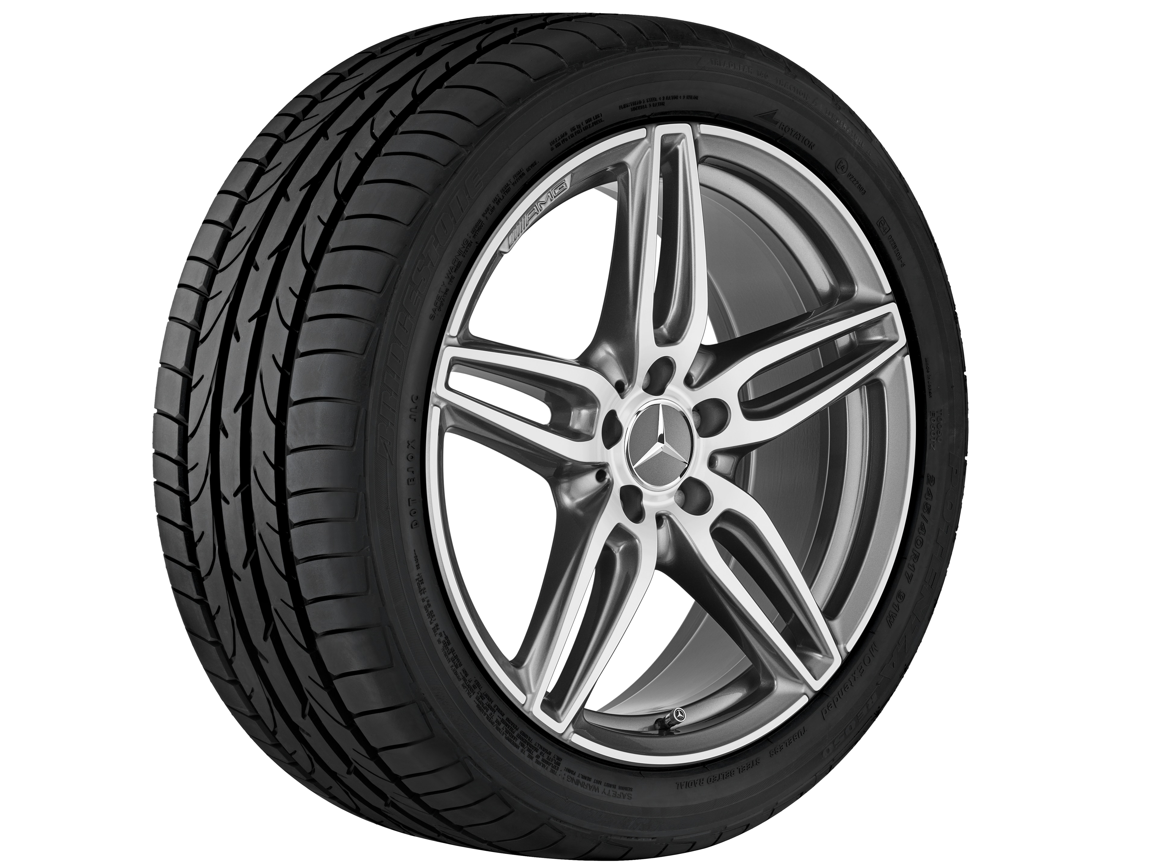 Kolo AMG s 5 dvojitými paprsky, 48,3 cm (19 palců) - 8 J x 19 ET 20, šedá titanium, soustružené do lesku