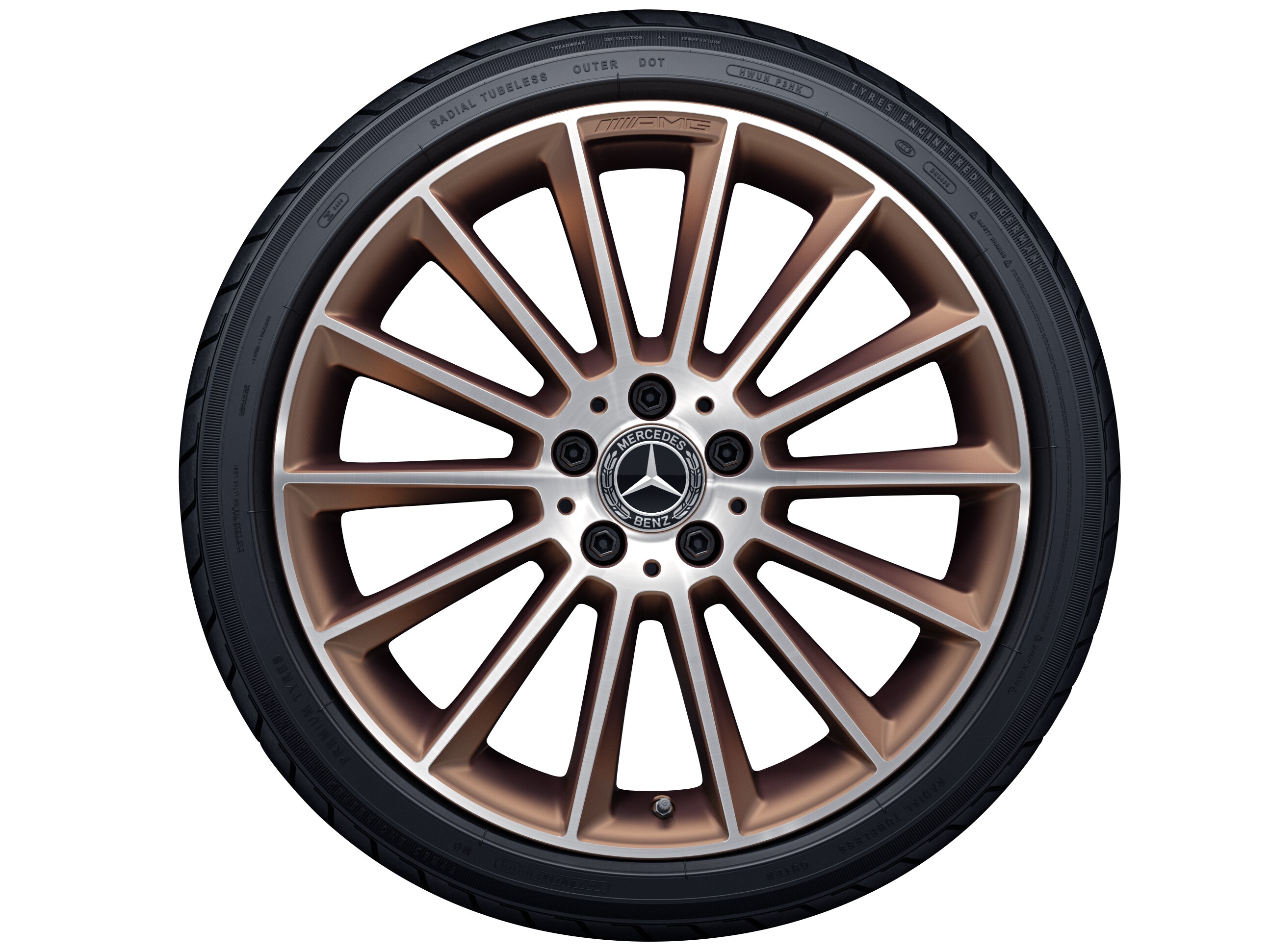 Vícepaprskové kolo AMG, 48,3 cm (19 palců) - 7,5 J x 19 ET 49, měděné barvy, soustružené do lesku