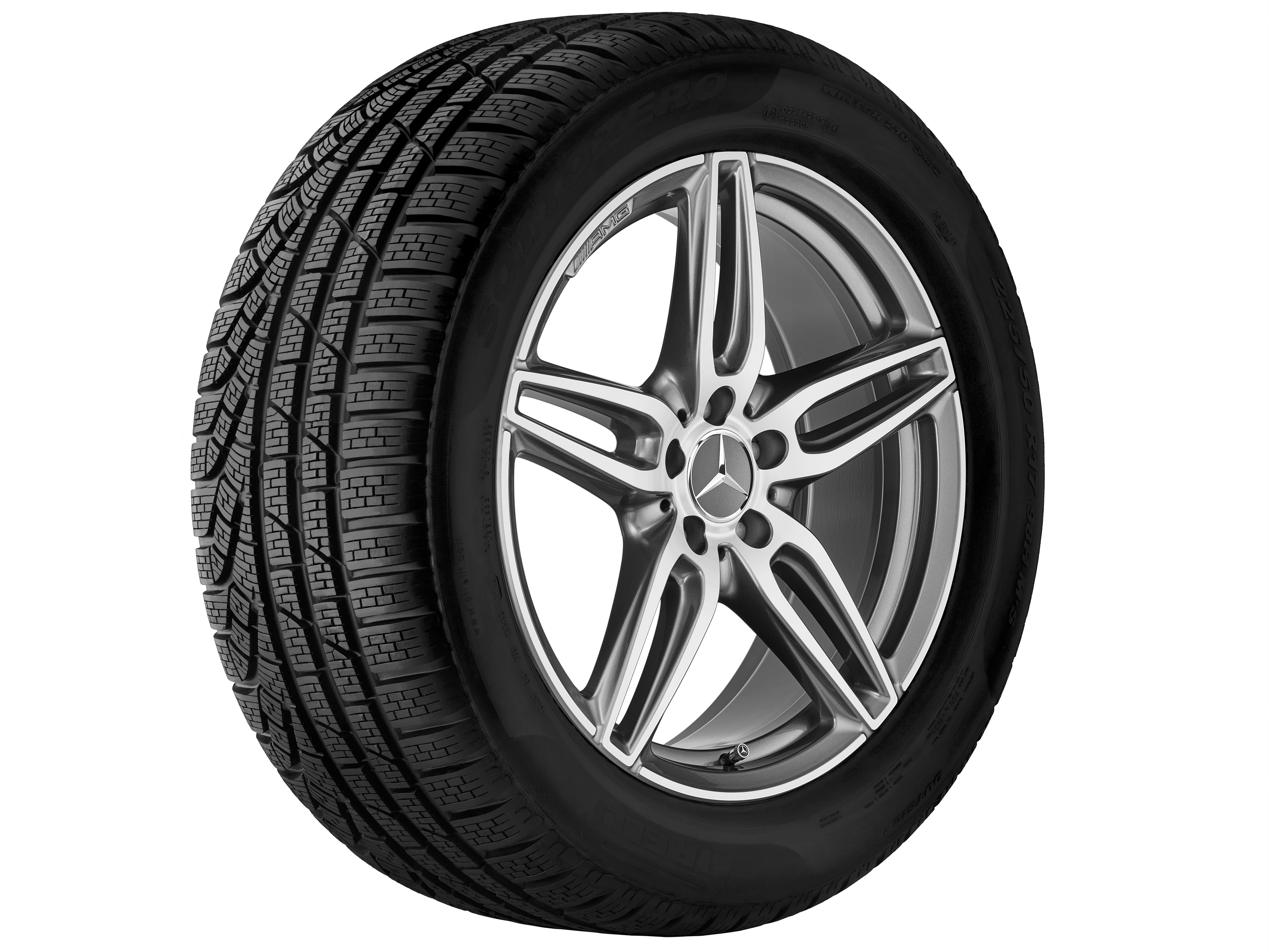 Kolo AMG s 5 dvojitými paprsky, 48,3 cm (19 palců) - 8 J x 19 ET 20, šedá titanium, soustružené do lesku