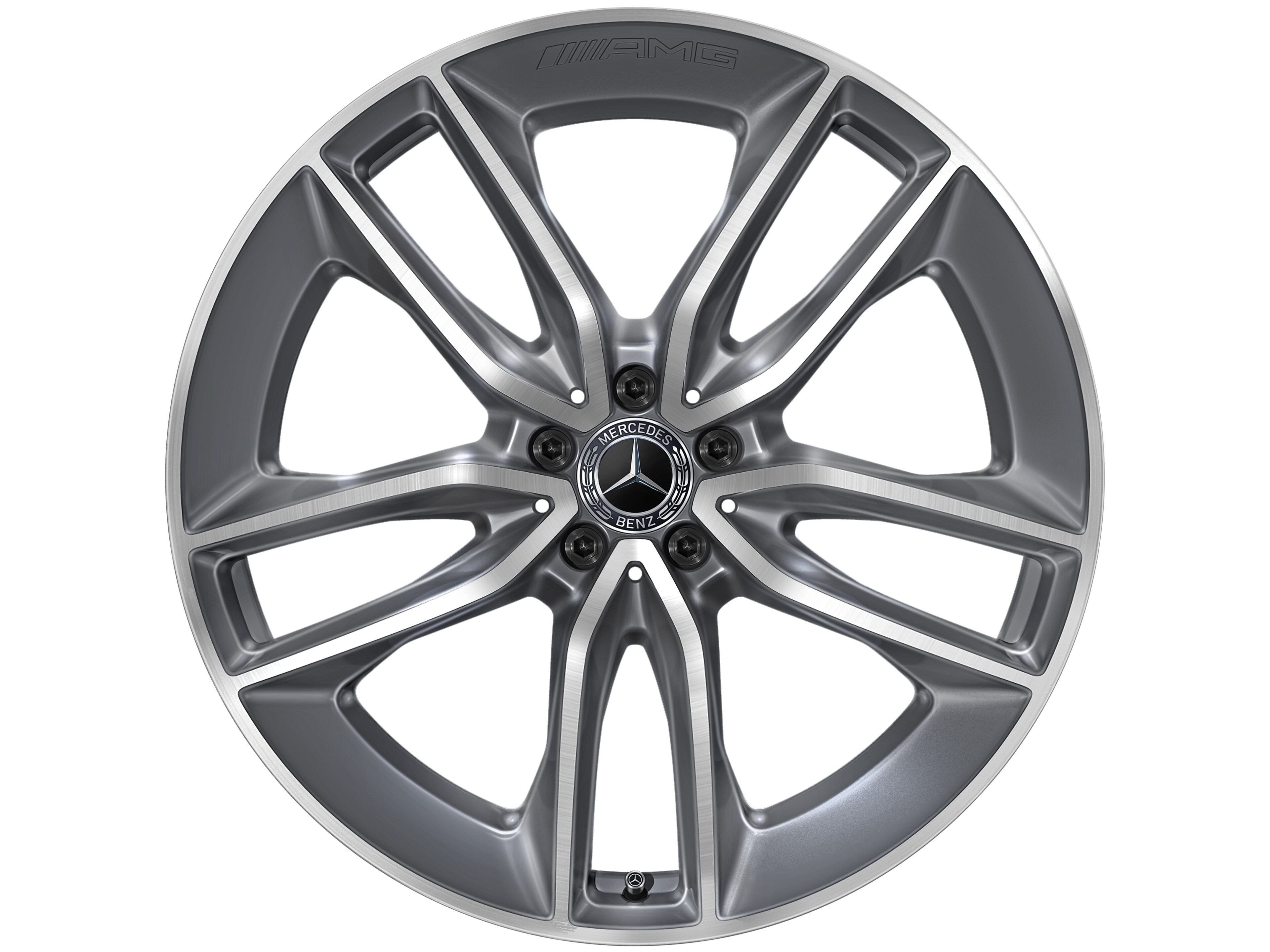 Kolo AMG s 5 dvojitými paprsky, 55,9 cm (22 palců) - 11 J x 22 ET 50, tremolit metalický, soustružené do lesku
