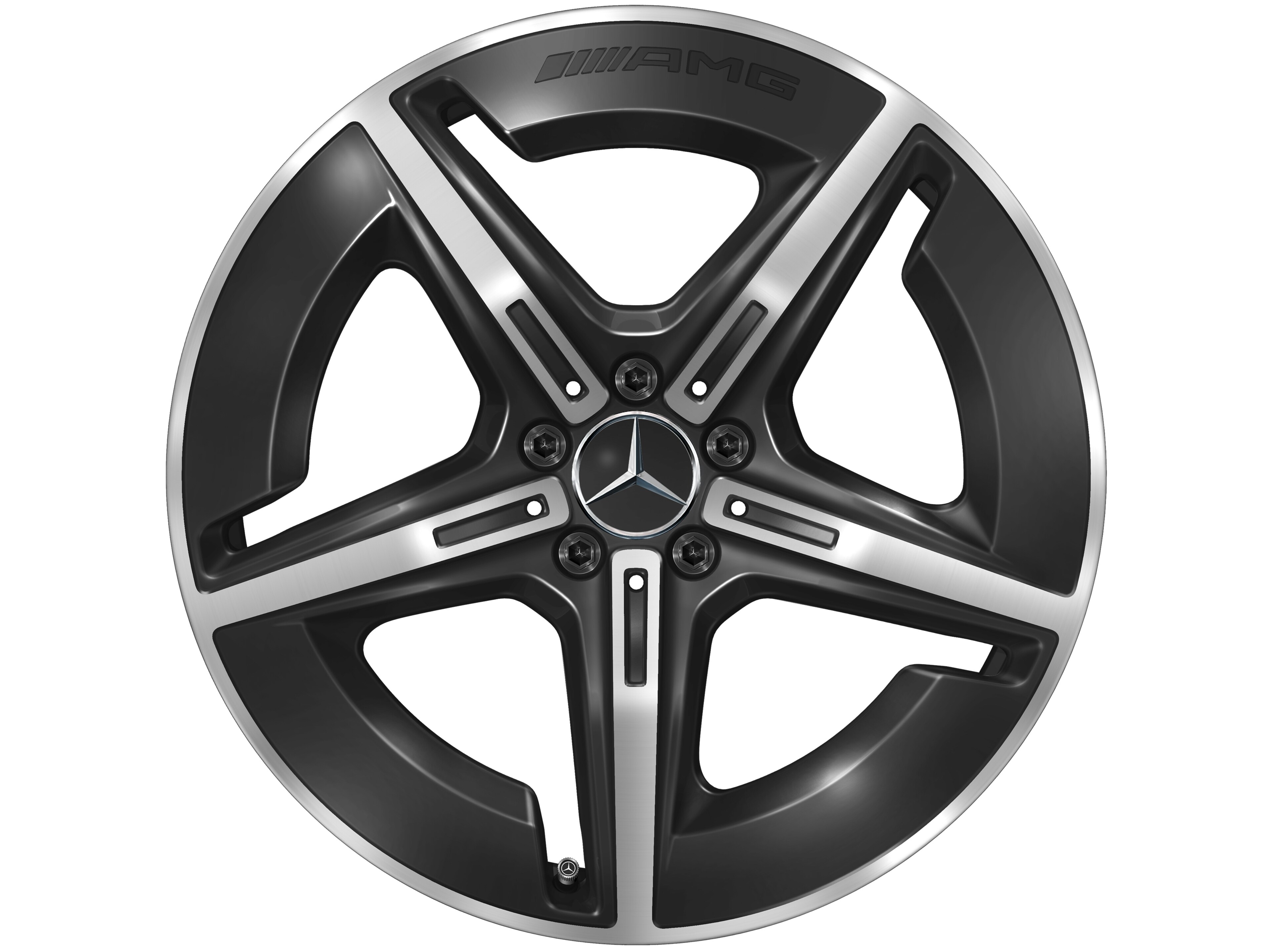 Kolo AMG z lehkých slitin, v 5paprskovém designu, 50,8 cm (20 palců), aerodynamicky optimalizovaná - 8 J x 20 ET 32,7, černá, soustružené do lesku