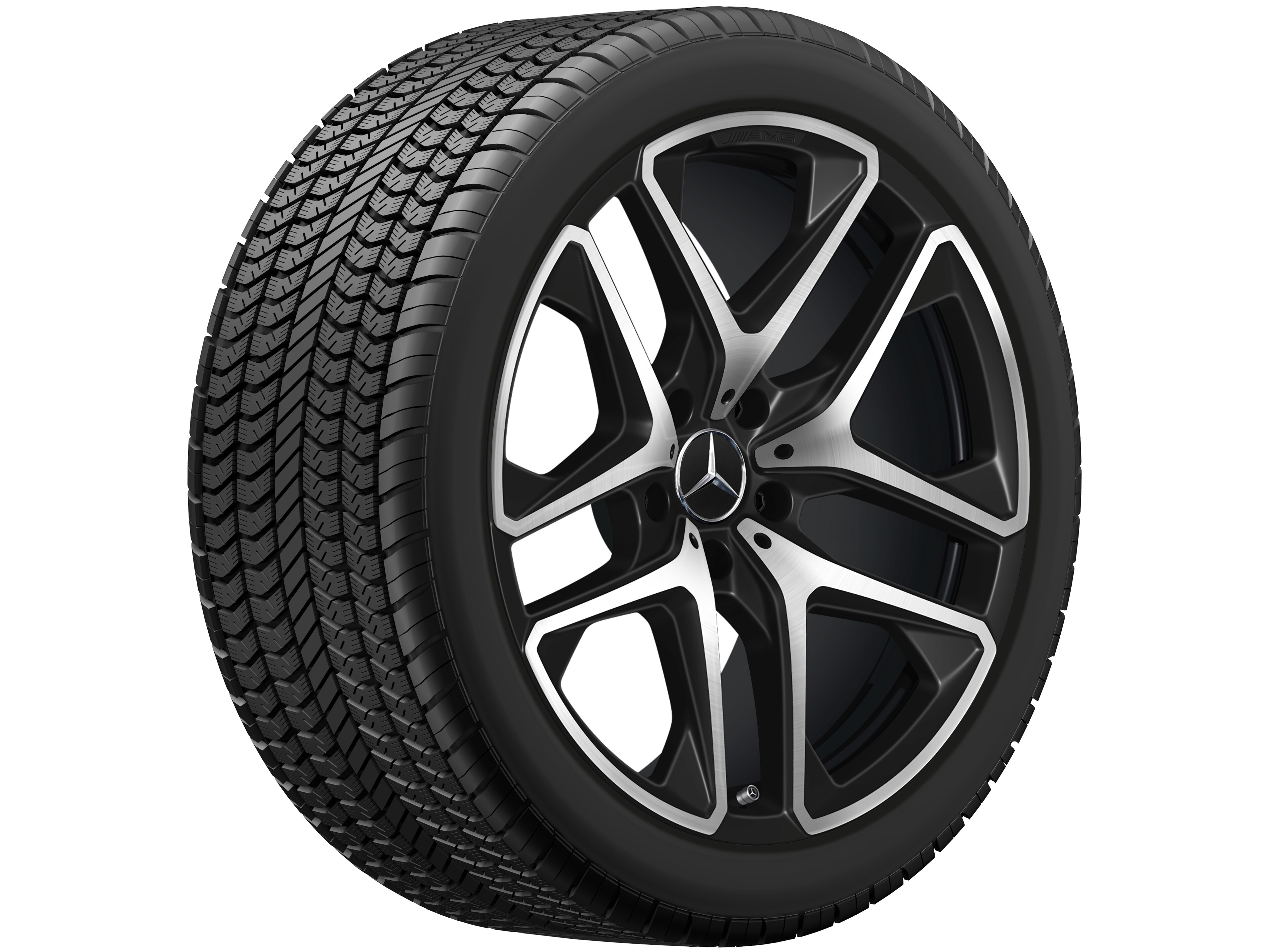 Kolo AMG s 5 dvojitými paprsky, 53,3 cm (21 palců) - 10 J x 21 ET 33, černá matná, soustružené do lesku