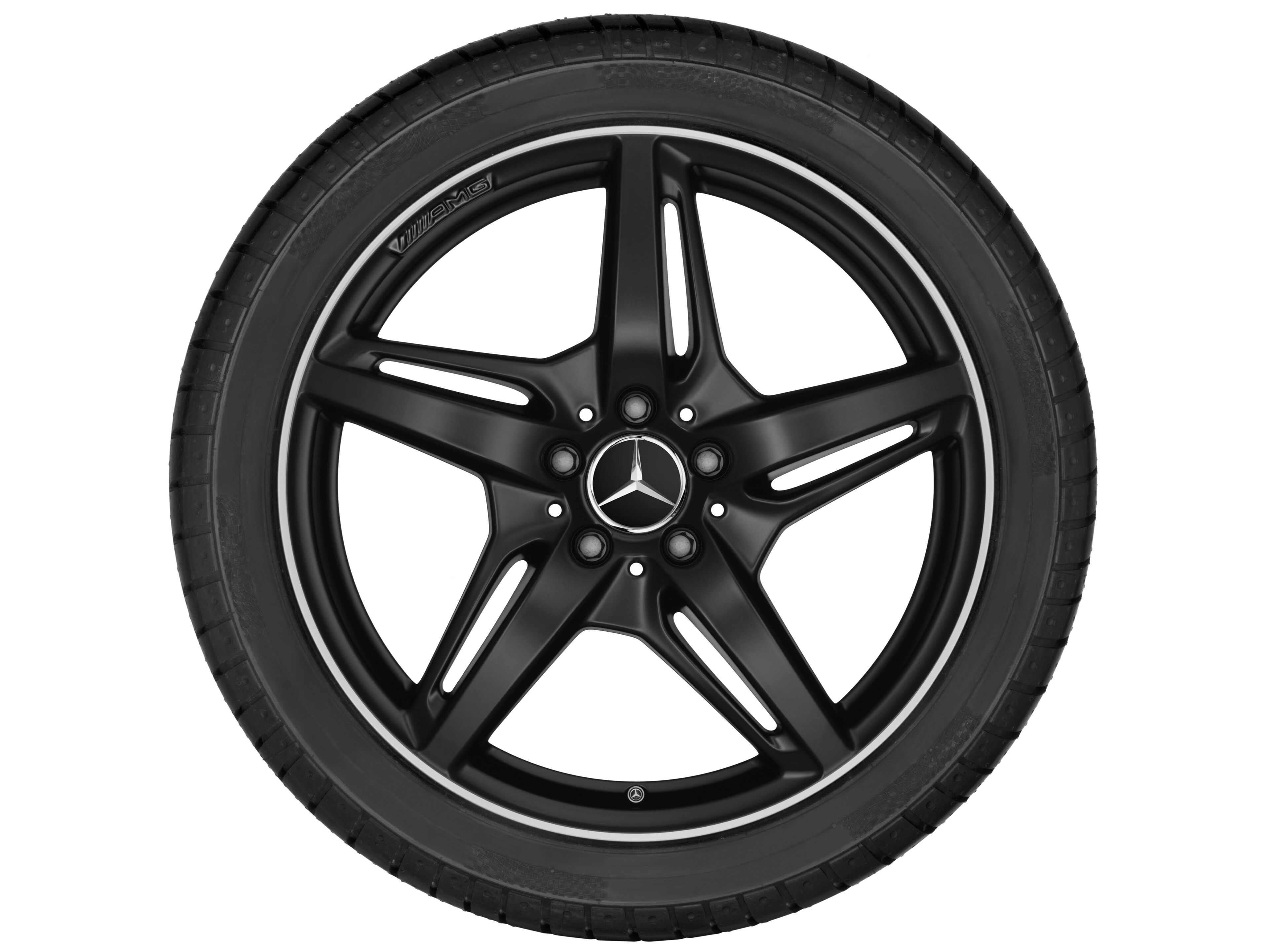 Kolo AMG s 5 paprsky, 50,8 cm (20 palců), Okraj ráfku leštěný - 11 J x 20 ET 68, černá matná