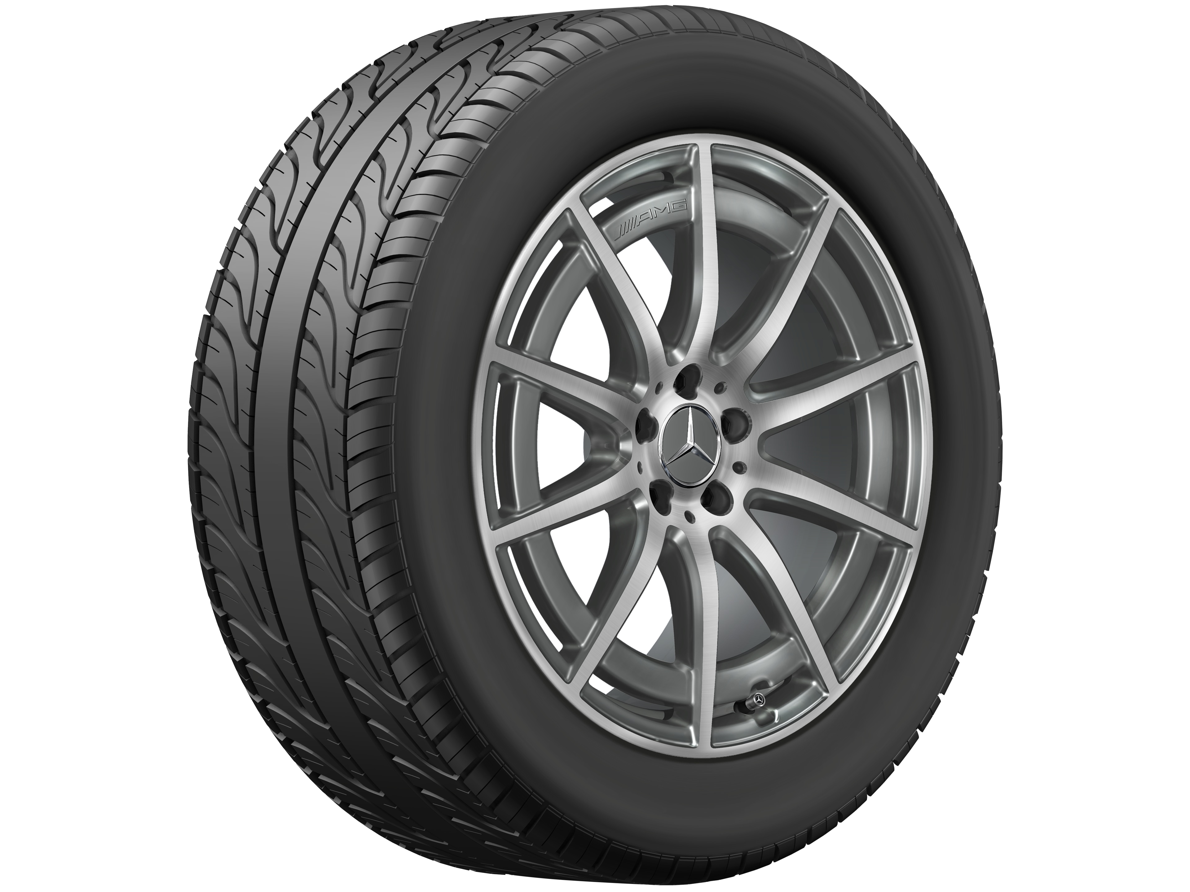 Kolo AMG s 10 paprsky, 48,3 cm (19 palců) - 9,5 J x 19 ET 25, šedá tantalum, soustružené do lesku