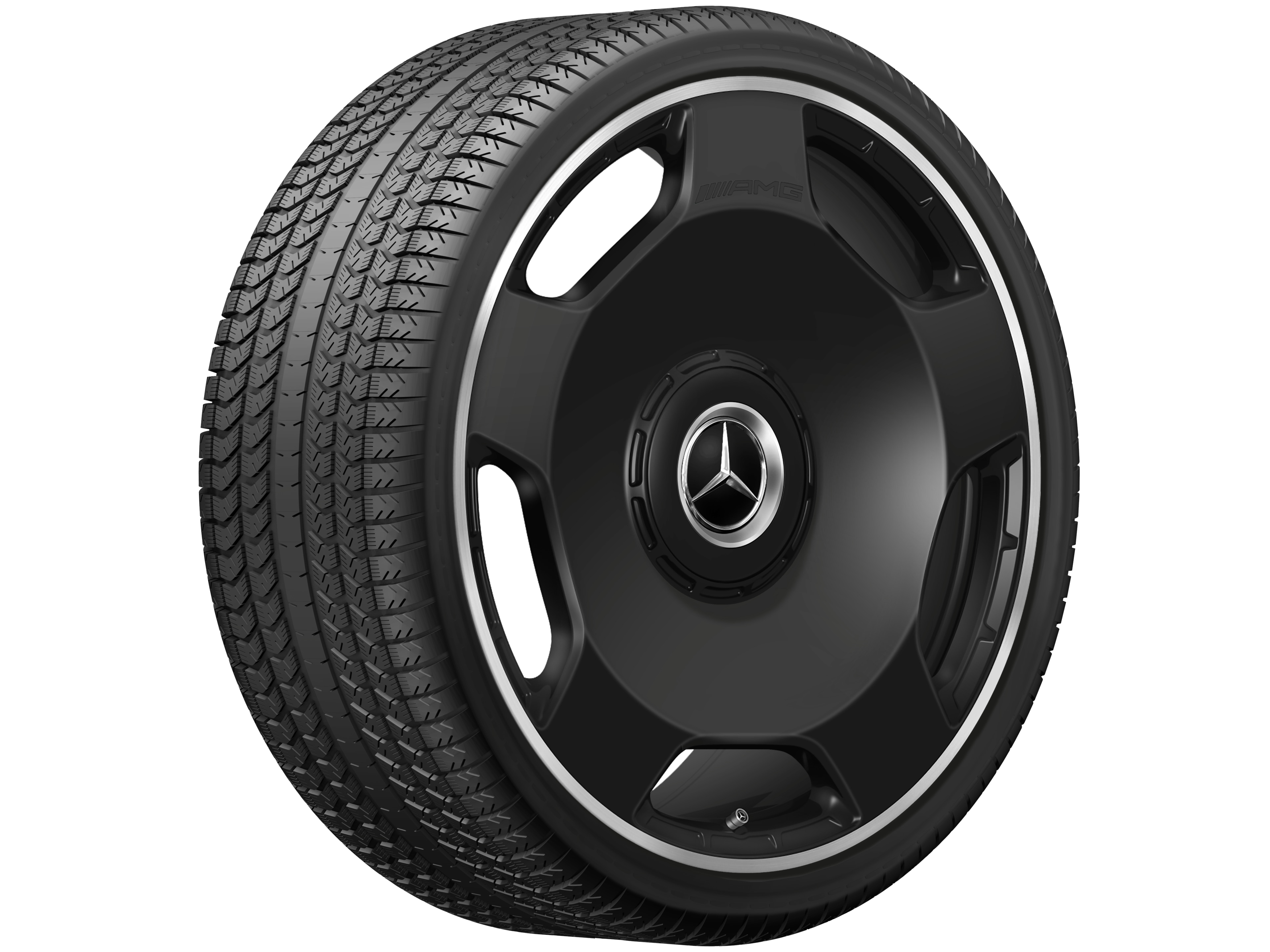 Kované kolo AMG v provedení s 5 otvory, 58,4 cm (23 palců), Okraj ráfku leštěný - 10 J x 23 ET 45, černá matná, Okraj ráfku leštěný