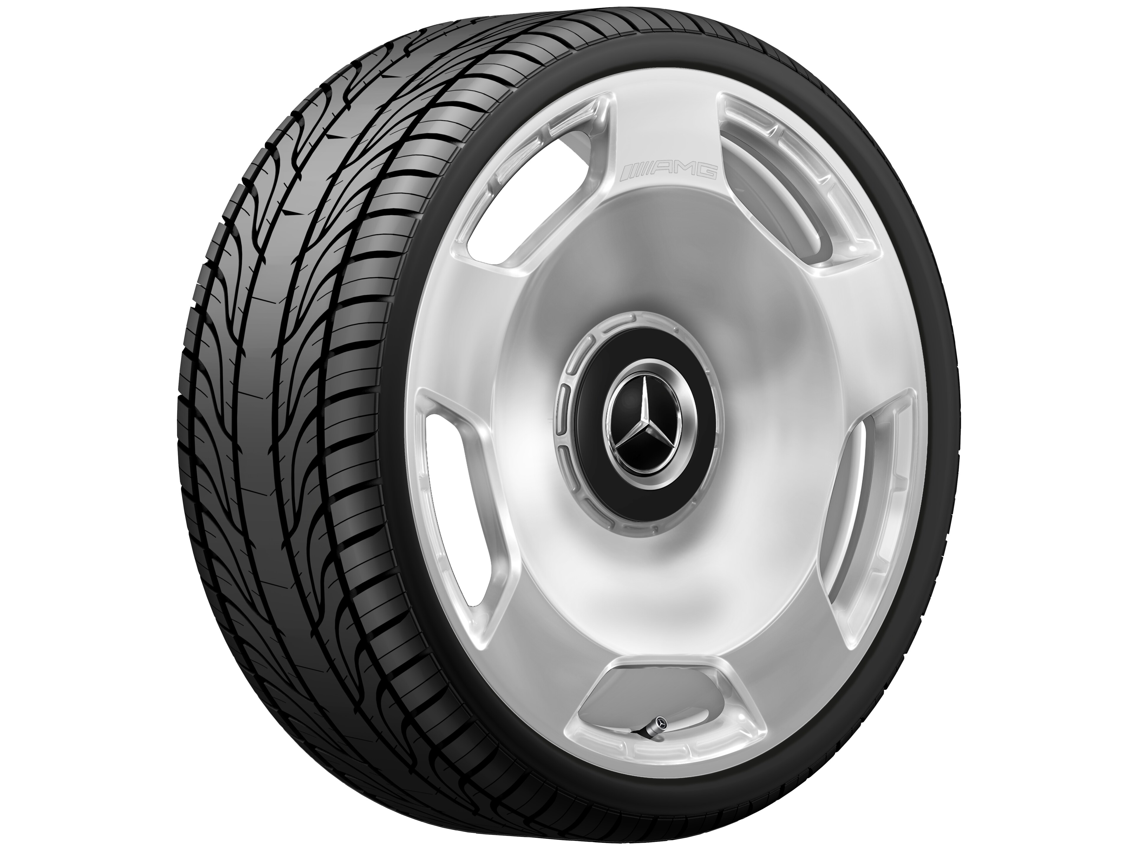Kované kolo AMG v provedení s 5 otvory, 58,4 cm (23 palců) - 11,5 J x 23 ET 47, stříbrné barvy, vysoce leštěné
