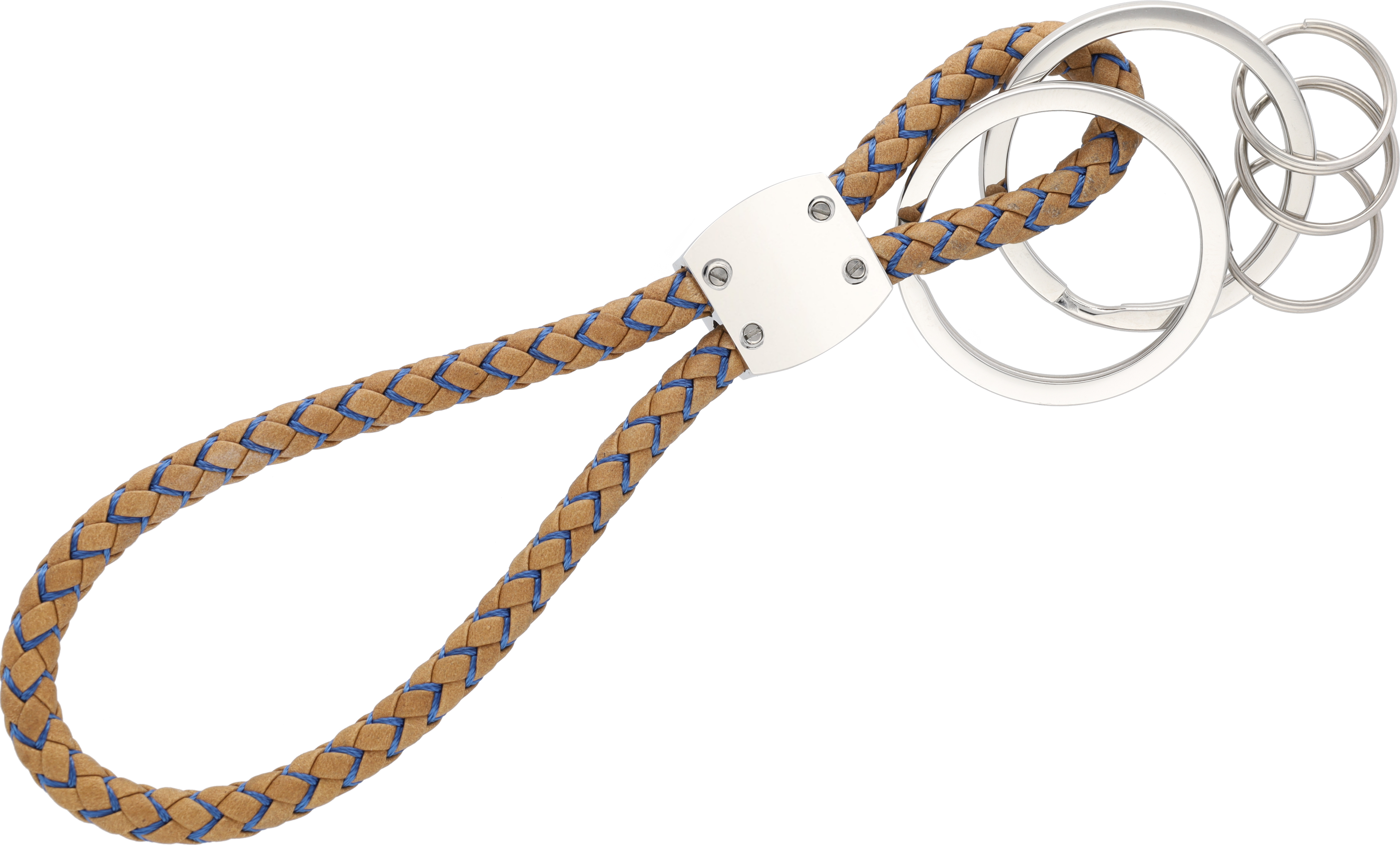 Přívěsky na klíče, CLASSIC, Elegance - cognac / modrá, Hovězí kůže / Nylon / Nerezová ocel, vysoce leštěné