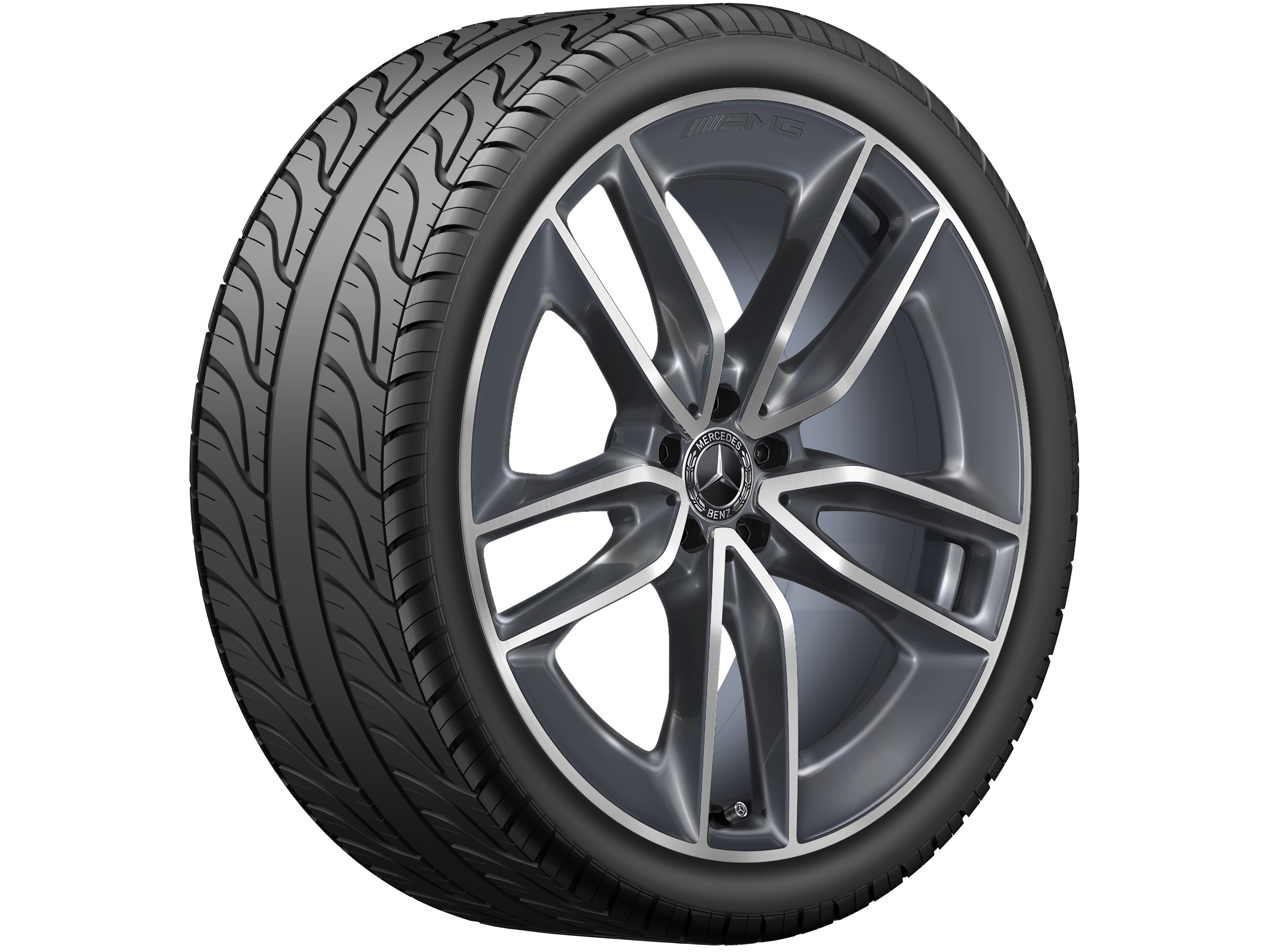 Kolo AMG s 5 dvojitými paprsky, 55,9 cm (22 palců) - 11 J x 22 ET 50, tremolit metalický, soustružené do lesku