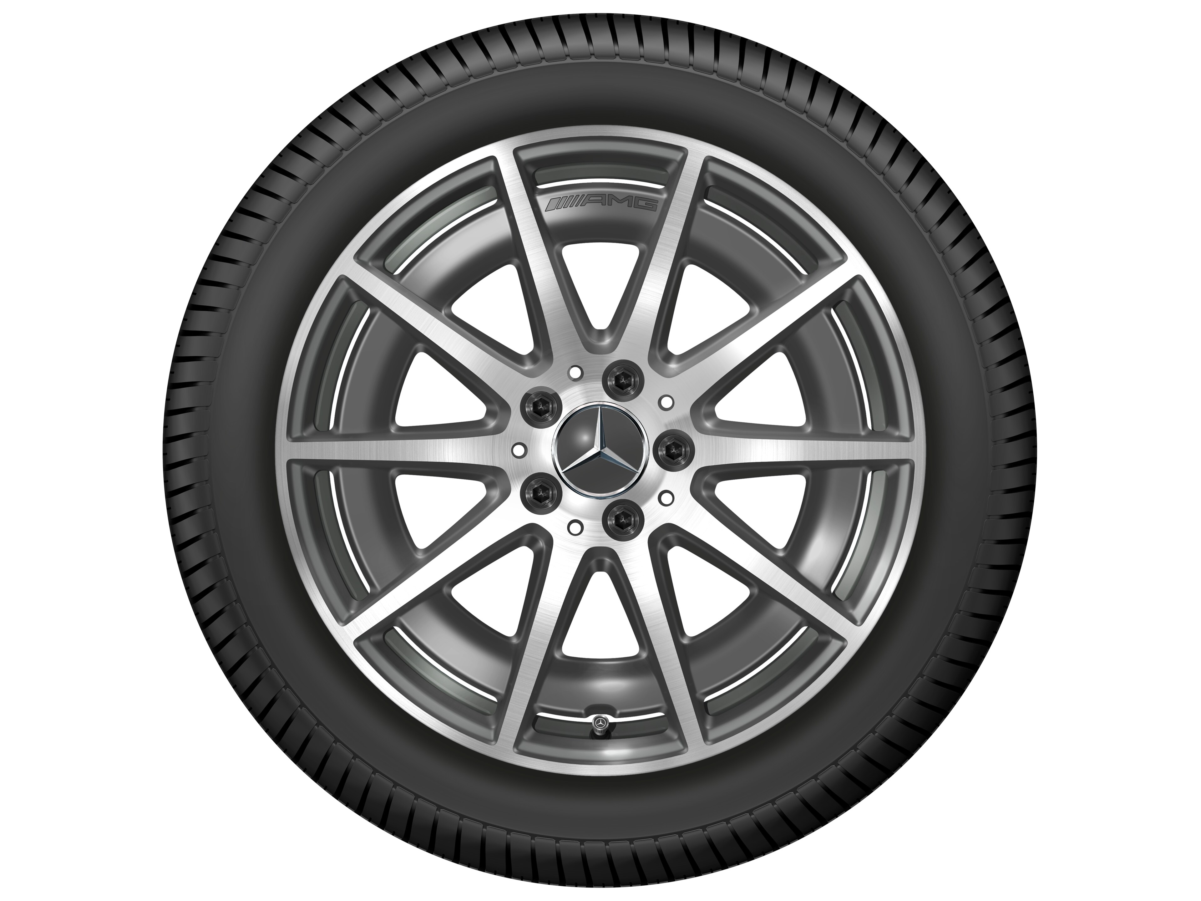 Kolo AMG s 10 paprsky, 45,7 cm (18 palce) - 8 J x 18 ET 43,1, šedá tantalum, soustružené do lesku
