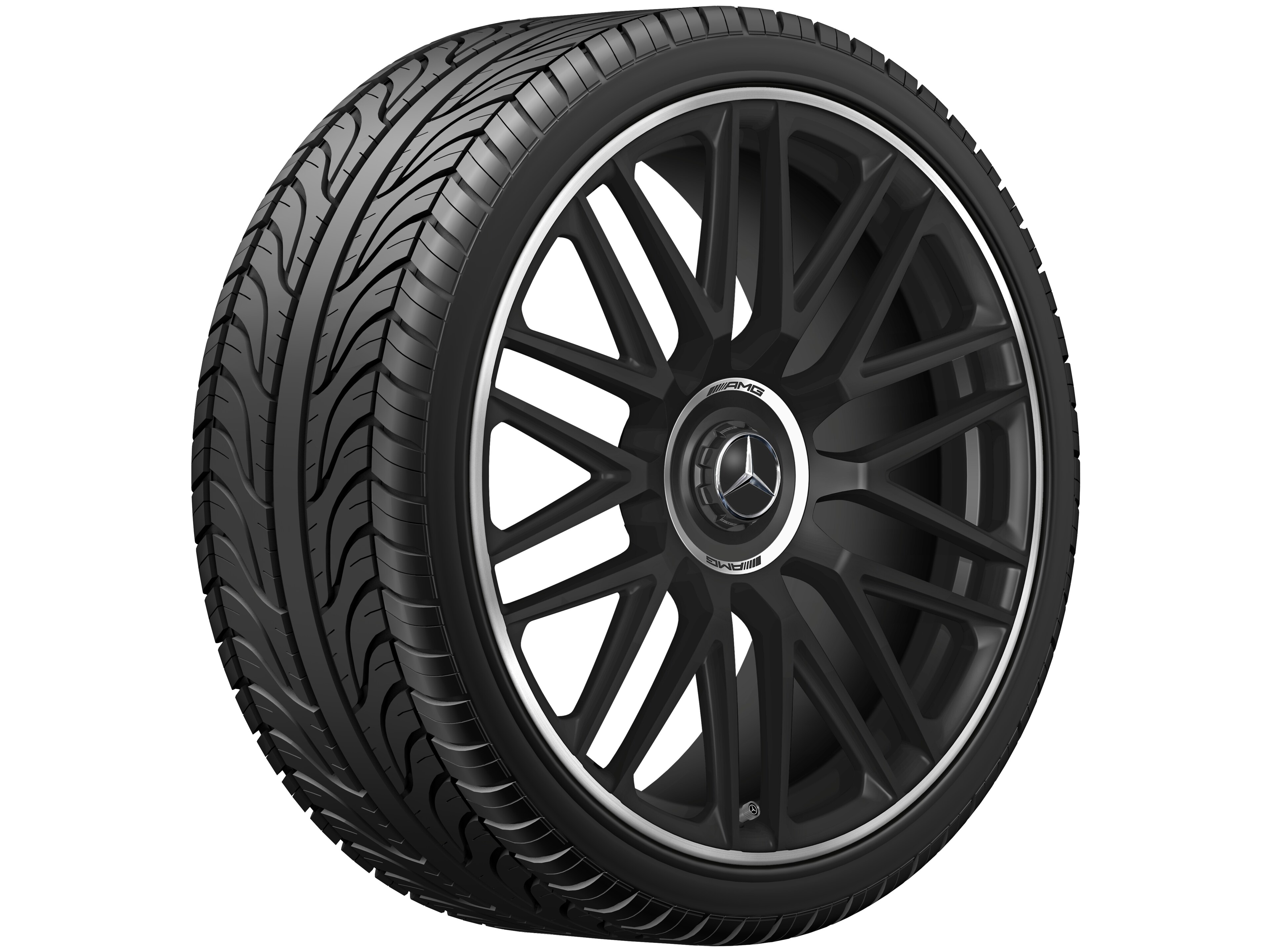 Kované kolo AMG v provedení s 10 dvojitými paprsky, 53,3 cm (21 palců), Okraj ráfku leštěný - 10,5 J x 21 ET 42, černá matná, Okraj ráfku leštěný