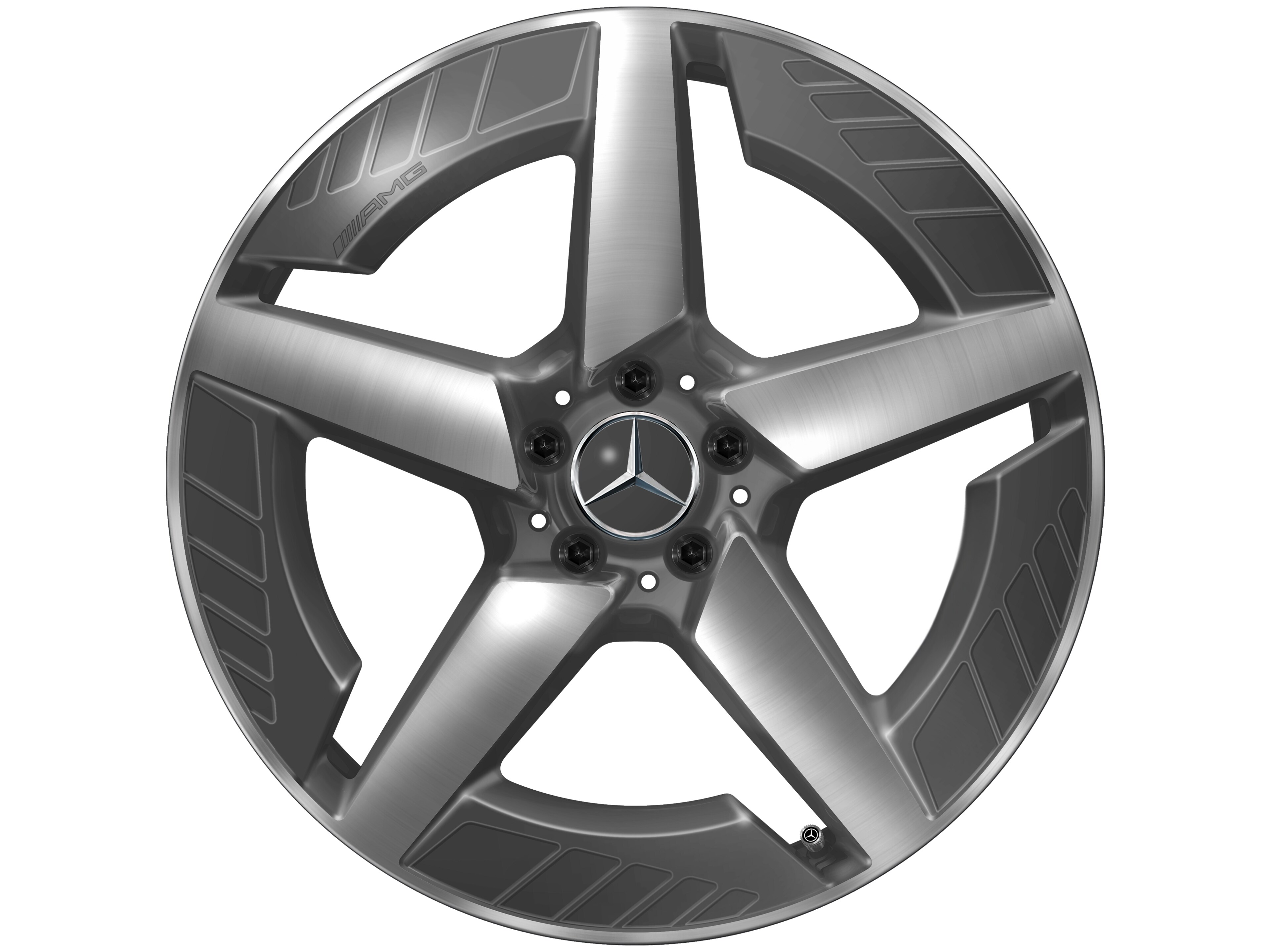 Kolo AMG z lehkých slitin, v 5paprskovém designu, 50,8 cm (20 palců) - 9 J x 20 ET 57,1, šedá tantalum, soustružené do lesku