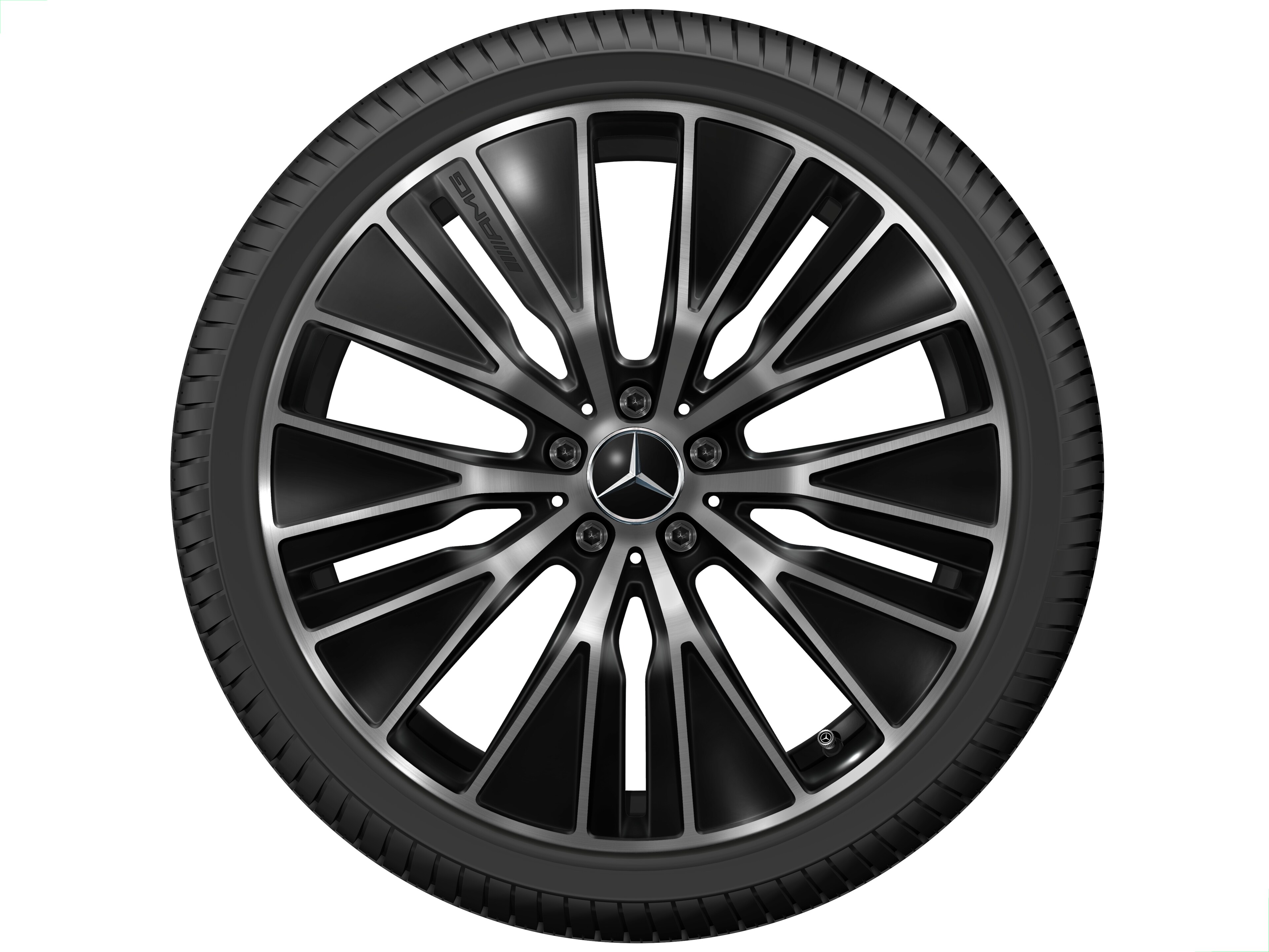 Kolo AMG z lehkých slitin, v provedení Y-spoke, 53,3 cm (21 palců), aerodynamicky optimalizovaná - 9,5 J x 21 ET 58,2, černá, soustružené do lesku