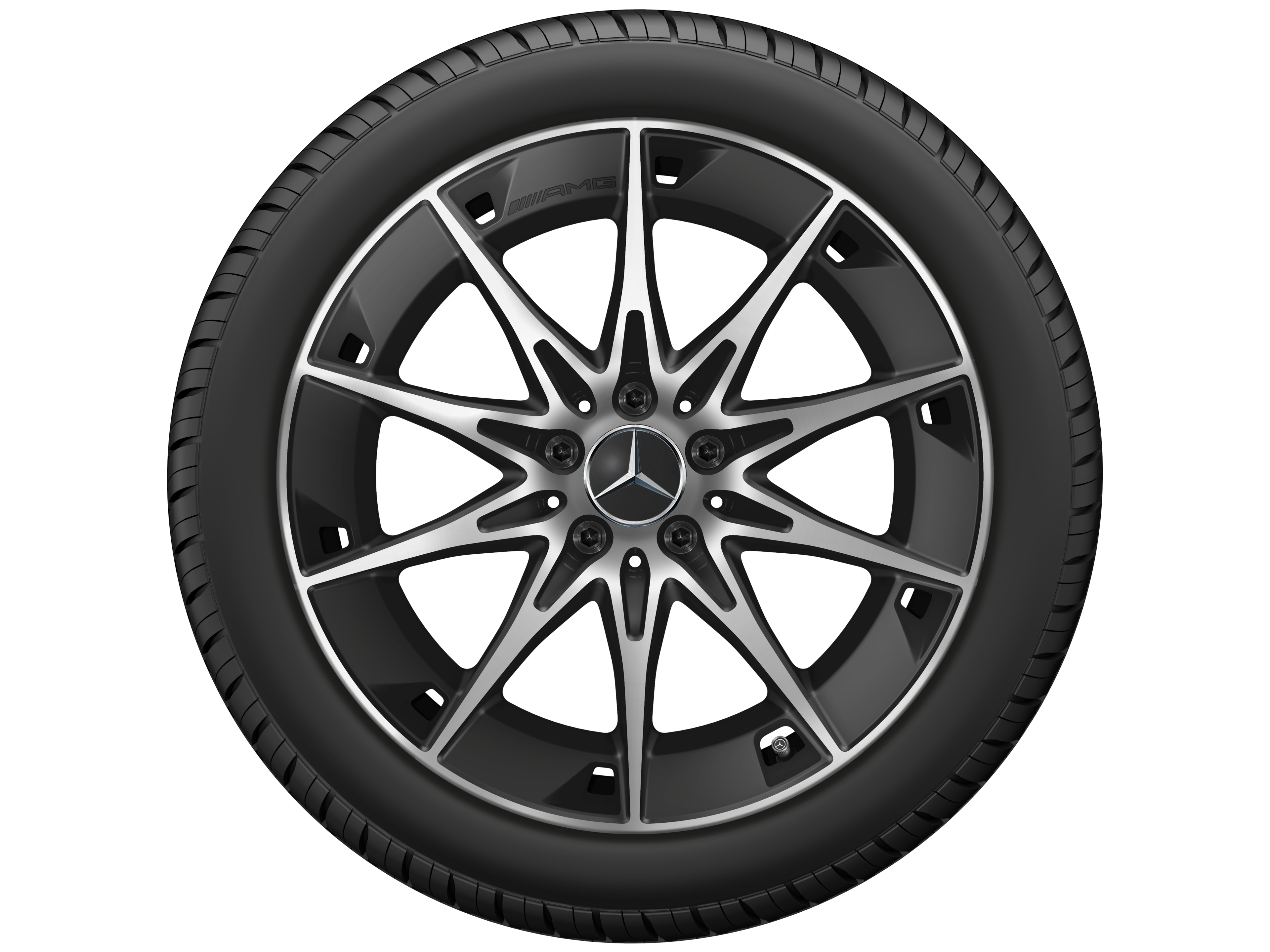 Kolo AMG s 10 paprsky, 48,3 cm (19 palců) - 9,5 J x 19 ET 19, černá matná, soustružené do lesku