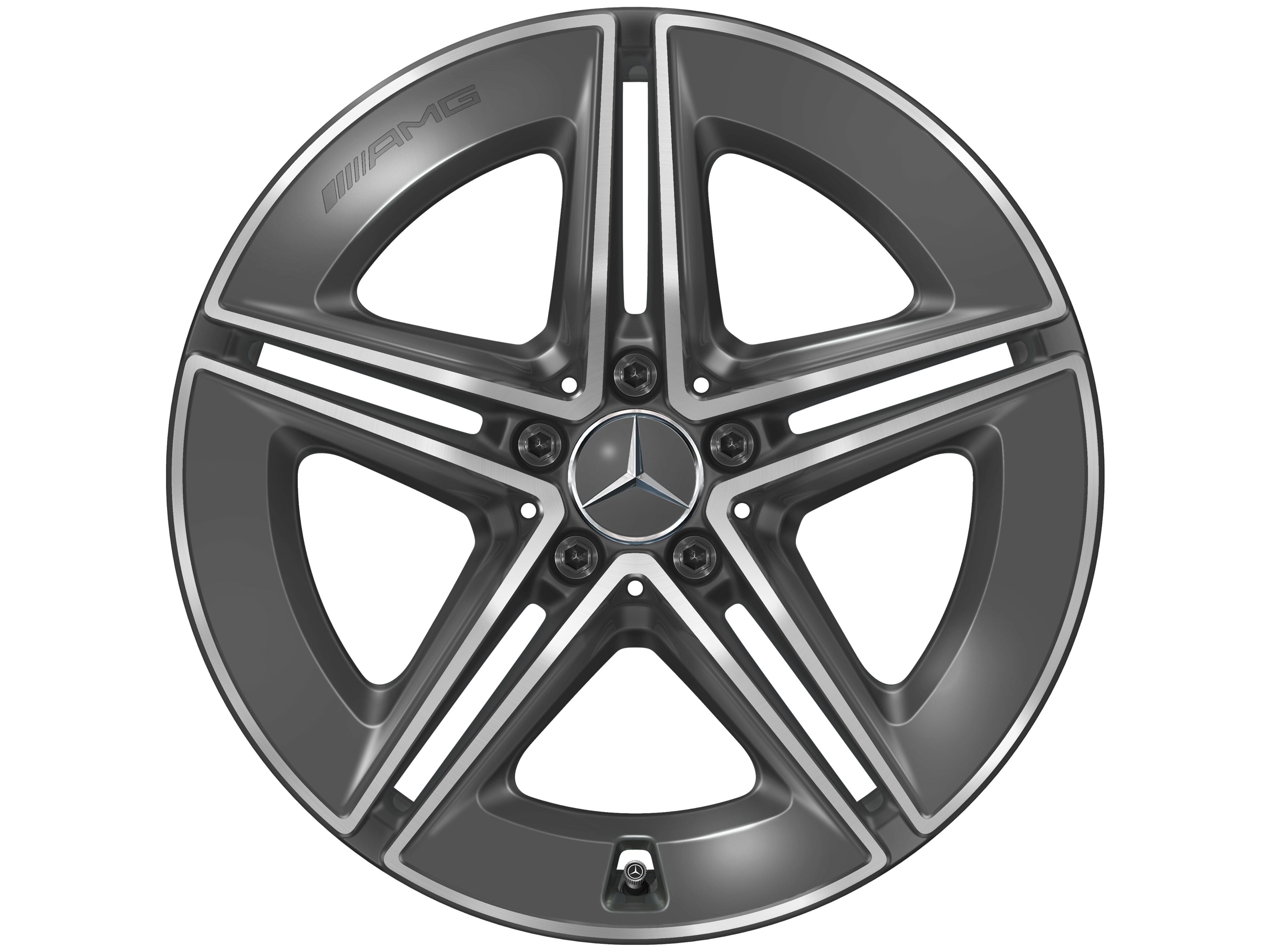 Kolo AMG s 5 dvojitými paprsky, 48,3 cm (19 palců) - 8 J x 19 ET 21,5, šedá tantalum, soustružené do lesku