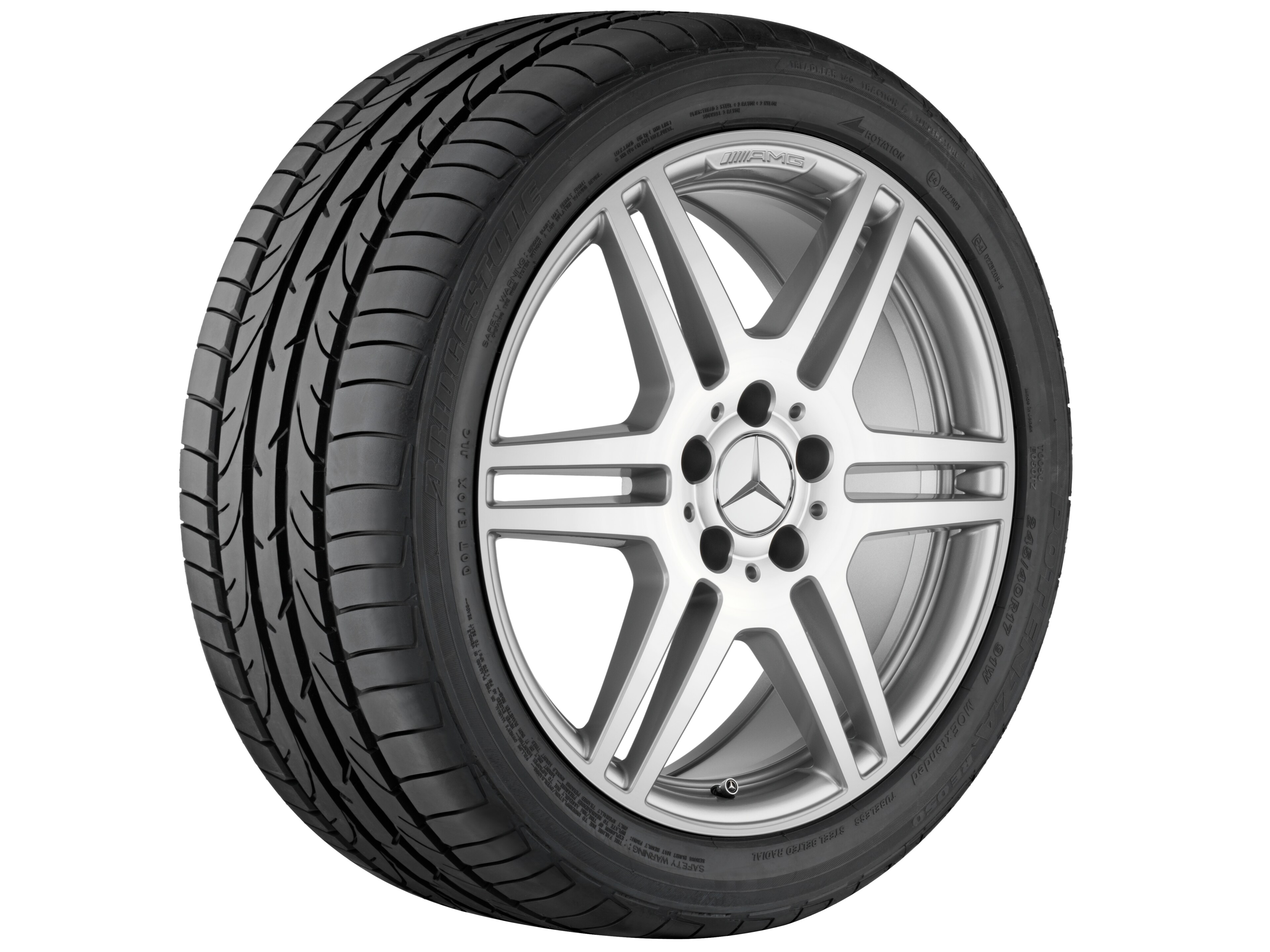 Kolo AMG s 6 dvojitými paprsky, 45,7 cm (18 palce) - 8,5 J x 18 ET 48, stříbrné barvy, soustružené do lesku
