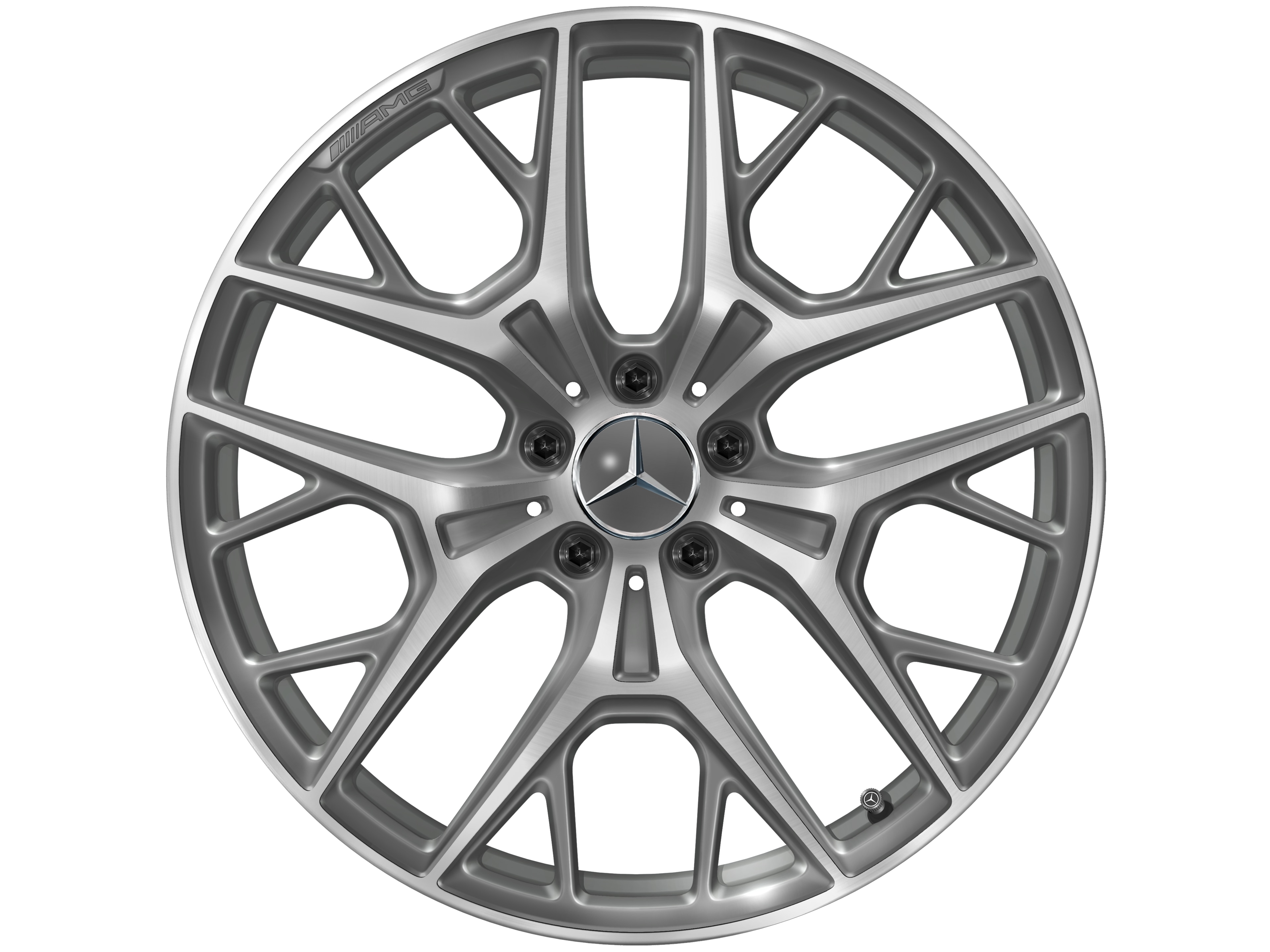 Kolo AMG z lehkých slitin, v provedení se zkříženými paprsky, 50,8 cm (20 palců) - 9 J x 20 ET 34, šedá Himalaya, soustružené do lesku