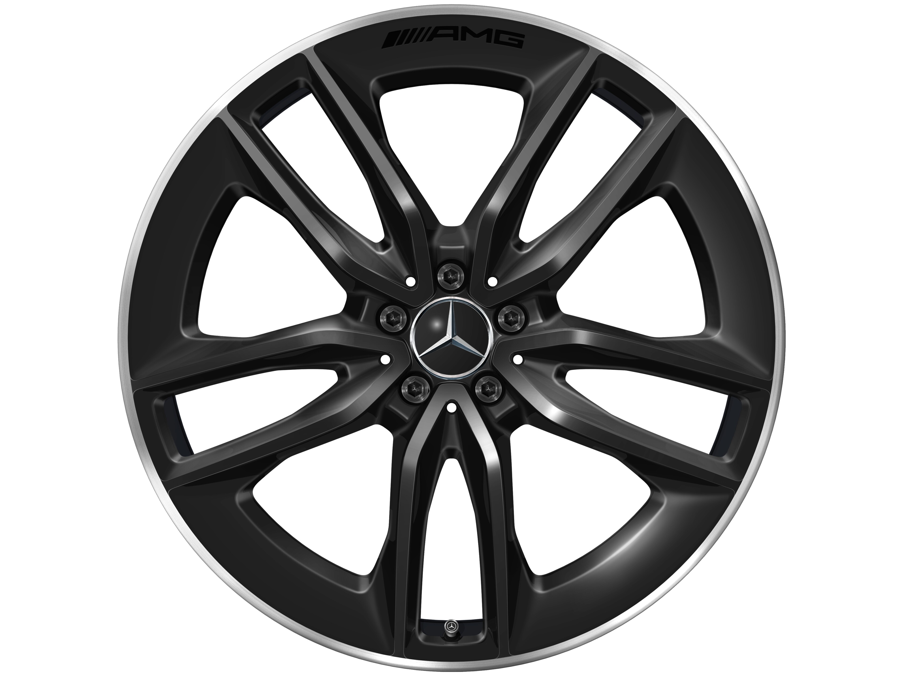 Kolo AMG s 5 dvojitými paprsky, 55,9 cm (22 palců), Okraj ráfku leštěný - 10 J x 22 ET 56,1, černá, Okraj ráfku leštěný