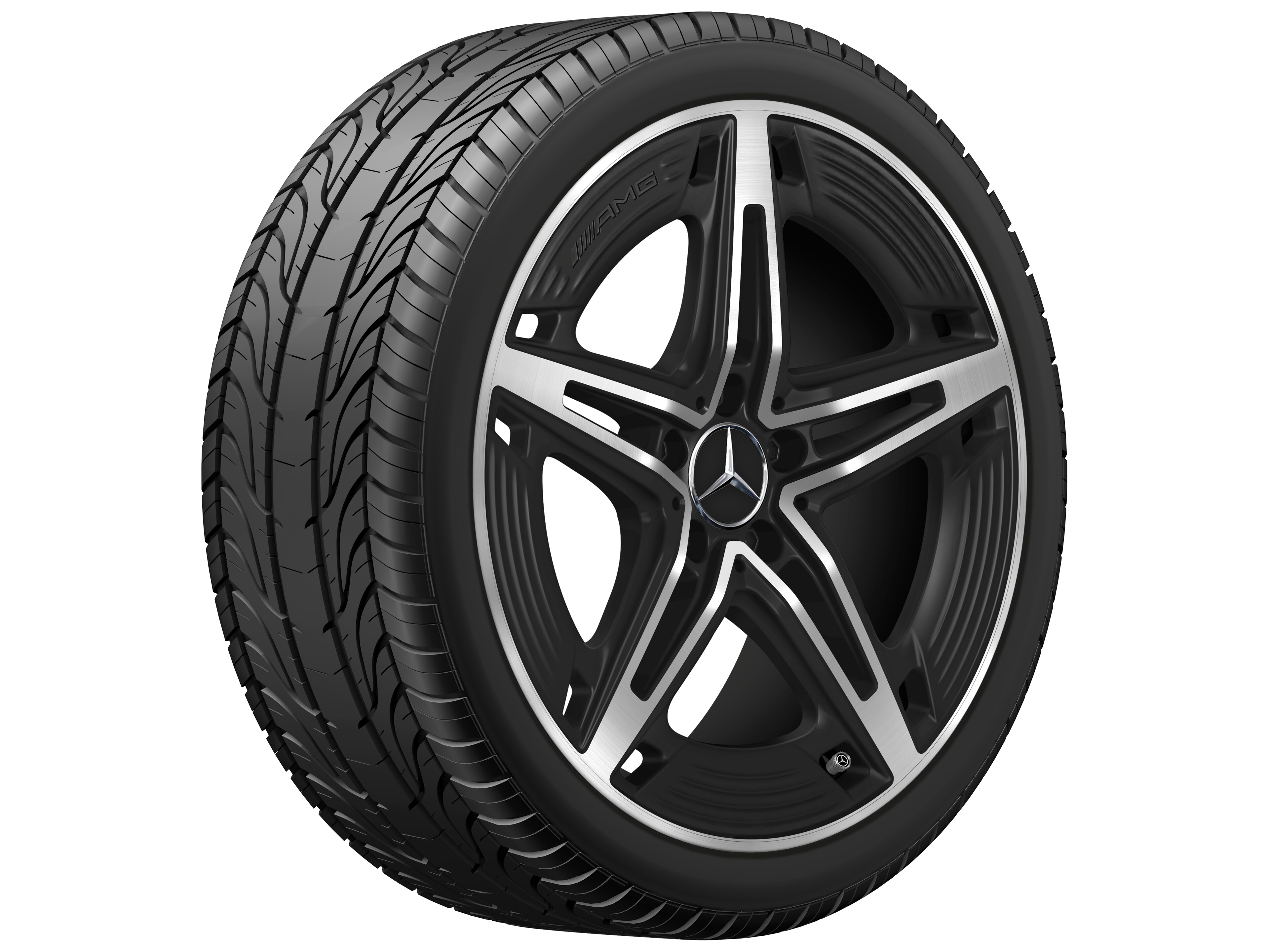Kolo AMG s 5 paprsky, 48,3 cm (19 palců) - 8,5 J x 19 ET 55,2, černá matná, soustružené do lesku