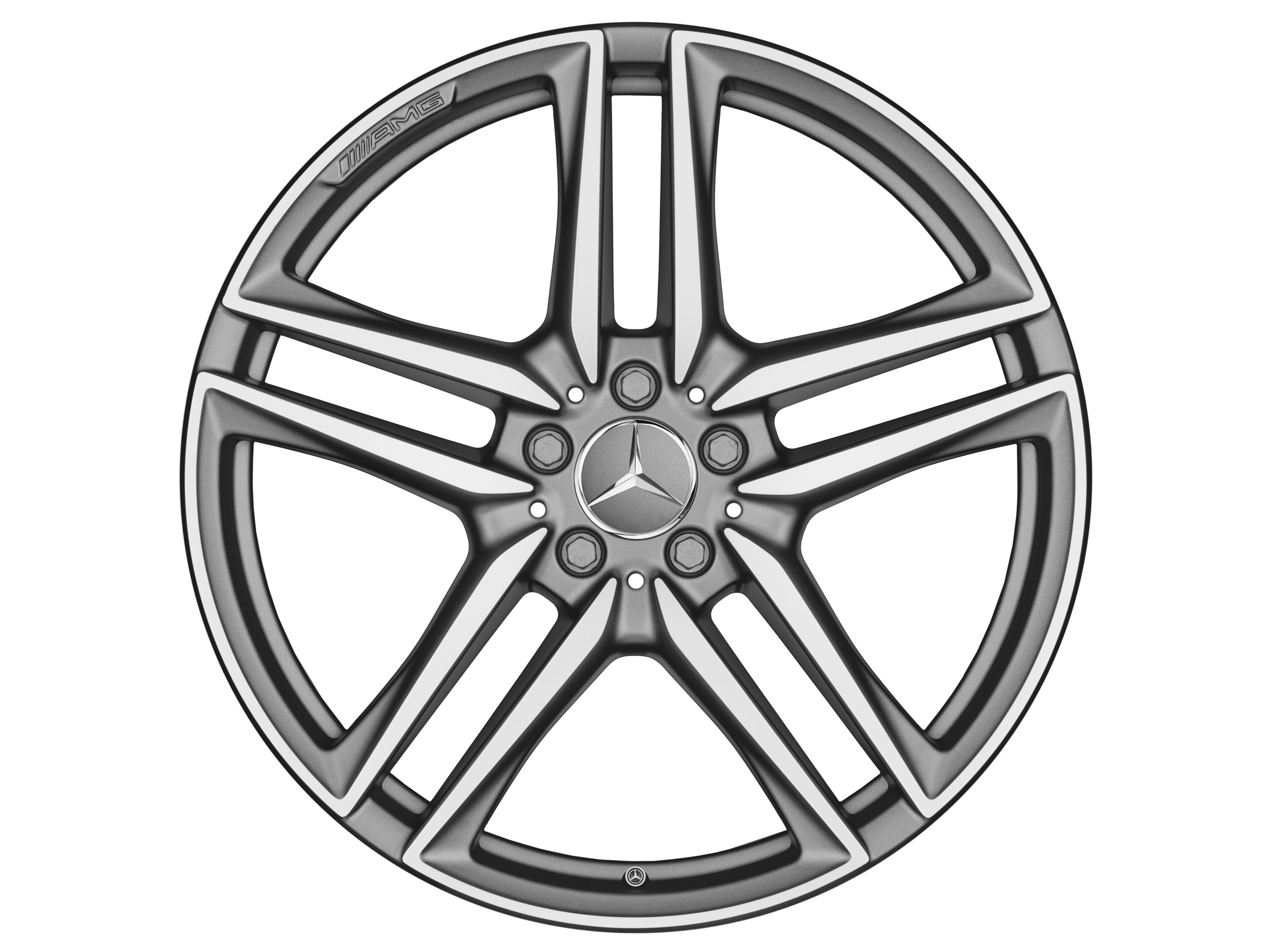 Kolo AMG s 5 dvojitými paprsky, 50,8 cm (20 palců) - 10 J x 20 ET 55, šedá titanium matná, soustružené do lesku