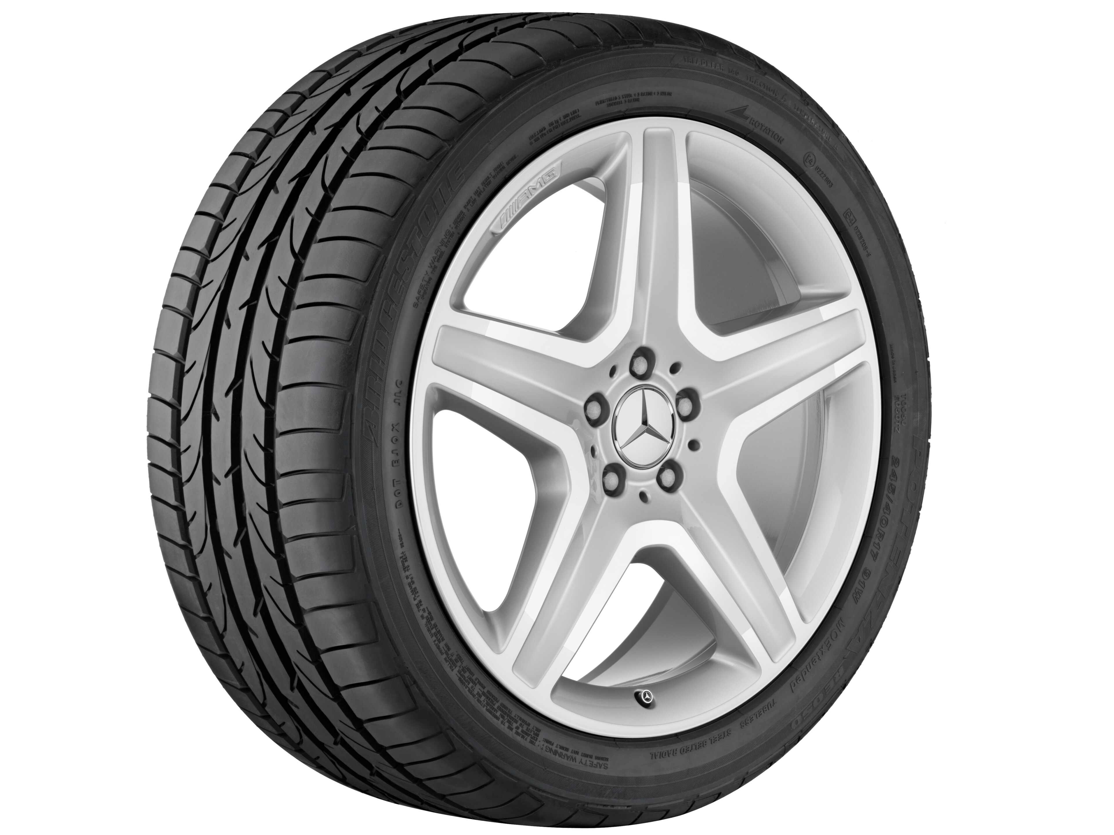 Kolo AMG s 5 paprsky, 50,8 cm (20 palců) - 9 J x 20 ET 57, stříbrné barvy, soustružené do lesku