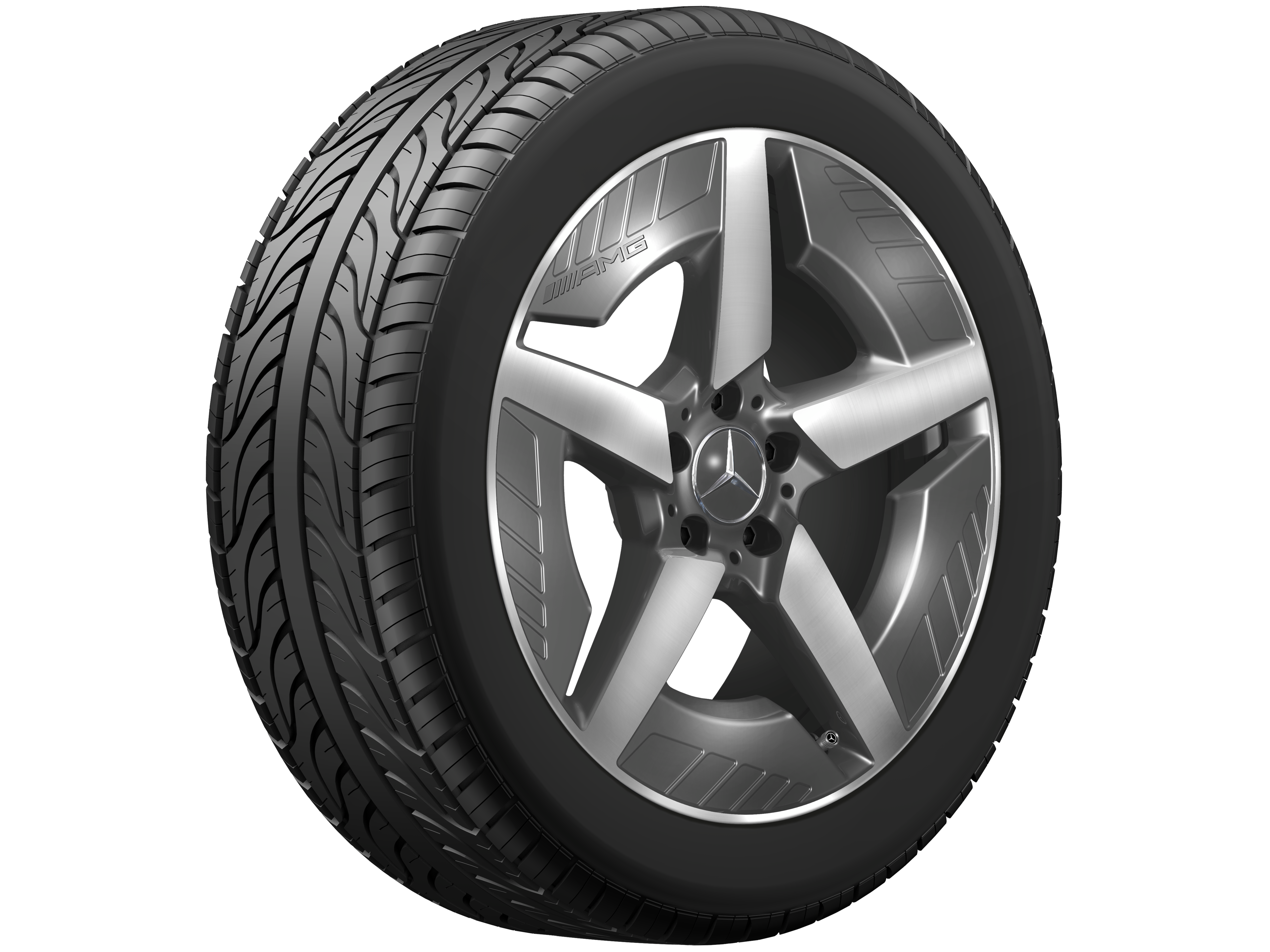 Kolo AMG z lehkých slitin, v 5paprskovém designu, 48,3 cm (19 palců), aerodynamicky optimalizovaná - 7,5 J x 19 ET 53,3, šedá tantalum, soustružené do lesku