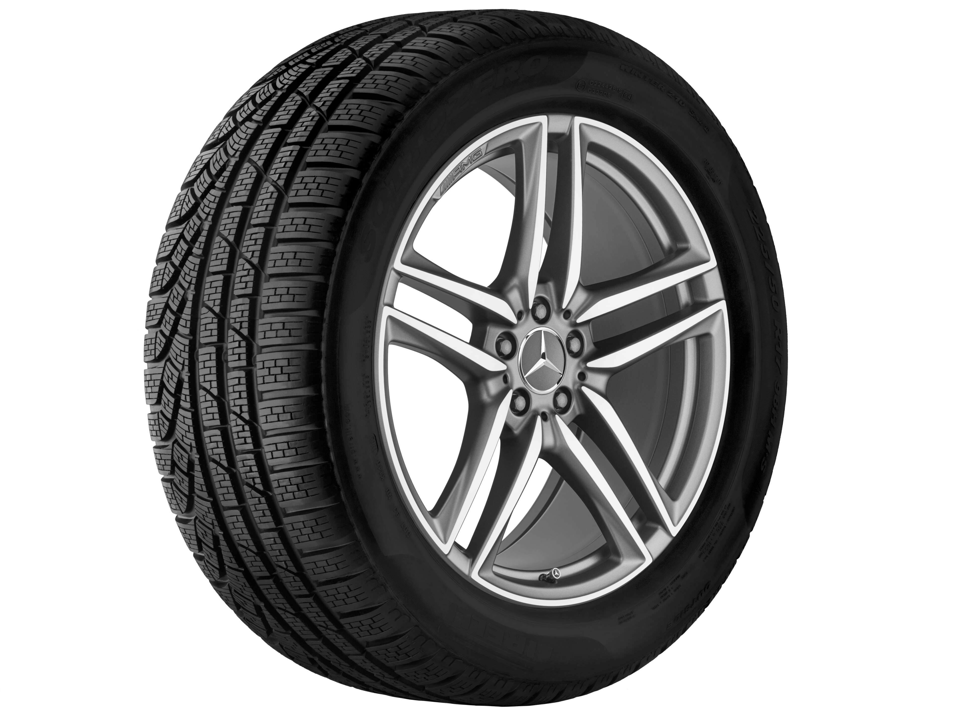Kolo AMG s 5 dvojitými paprsky, 50,8 cm (20 palců) - 10 J x 20 ET 55, šedá titanium matná, soustružené do lesku
