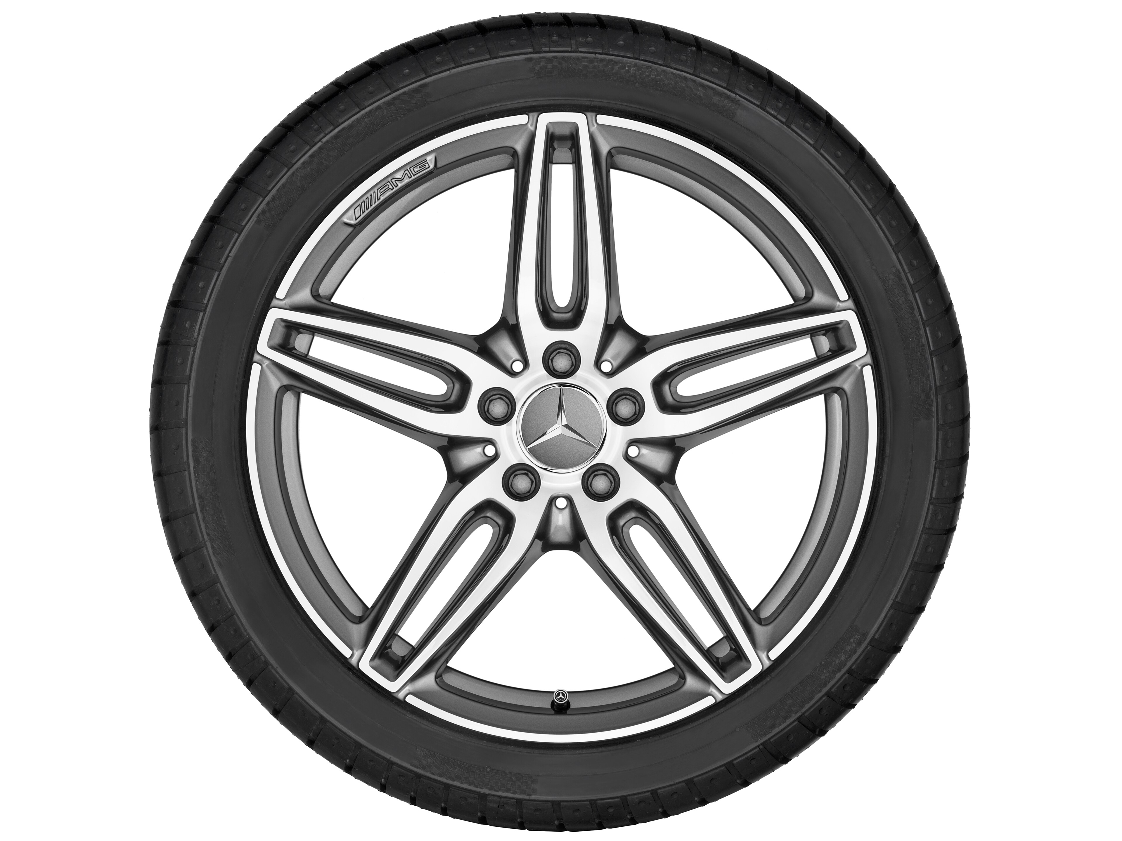 Kolo AMG s 5 dvojitými paprsky, 48,3 cm (19 palců) - 8 J x 19 ET 20, šedá titanium, soustružené do lesku